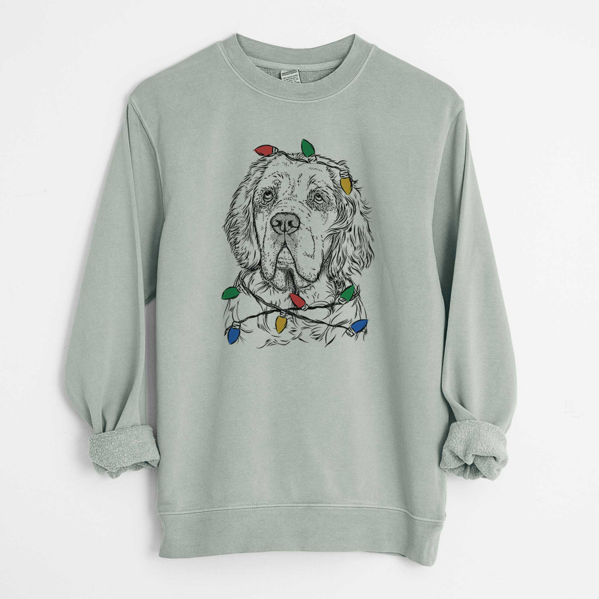 Christmas Lights Gary the Clumber Spaniel - Unisex Pigment Dyed Crew Sweatshirt