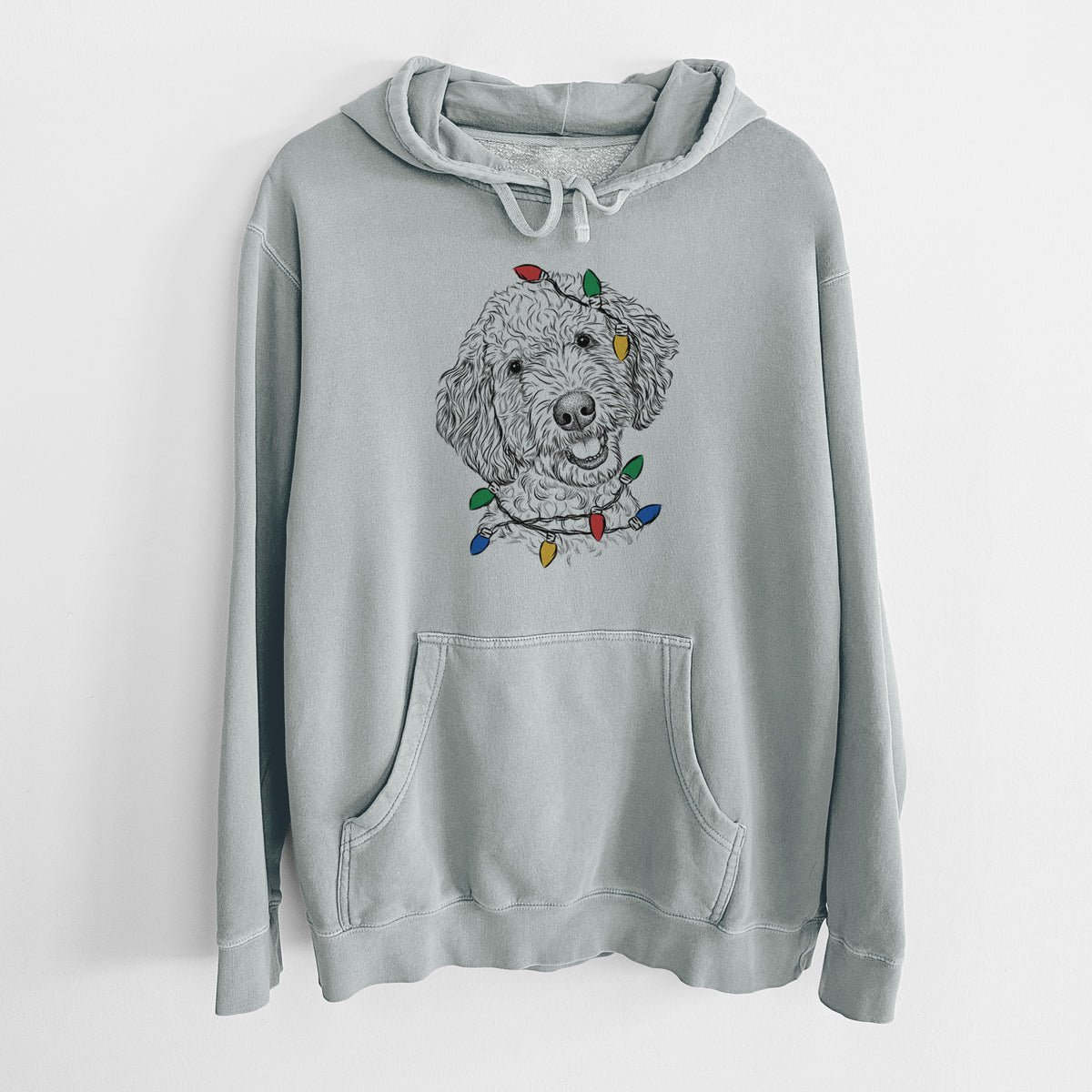 Christmas Lights Gizmo the Goldendoodle - Unisex Pigment Dyed Hoodie