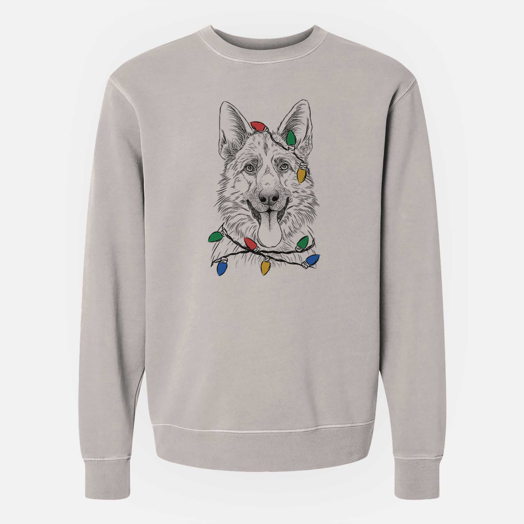 Christmas Lights Grace the German Shepherd - Unisex Pigment Dyed Crew Sweatshirt