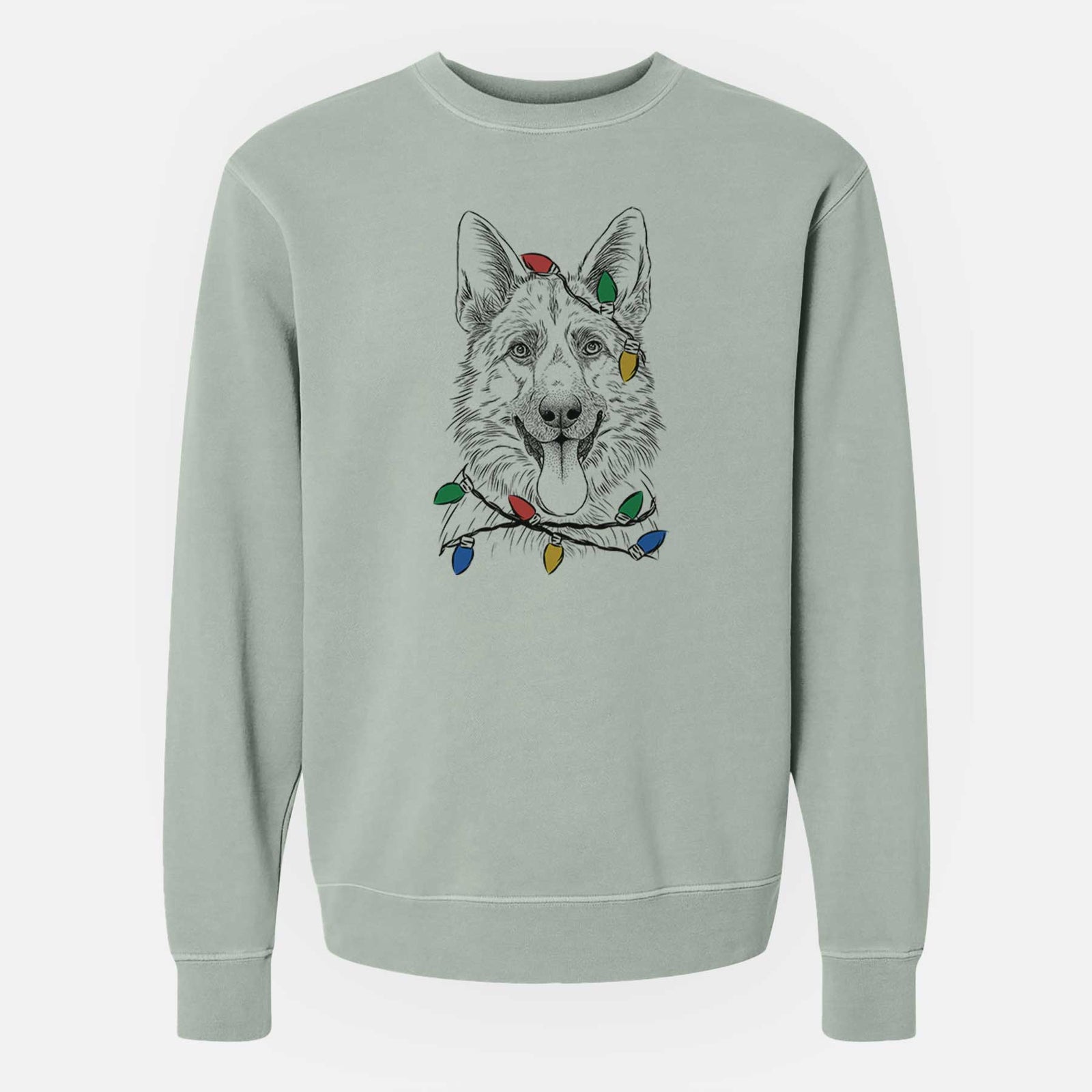 Christmas Lights Grace the German Shepherd - Unisex Pigment Dyed Crew Sweatshirt