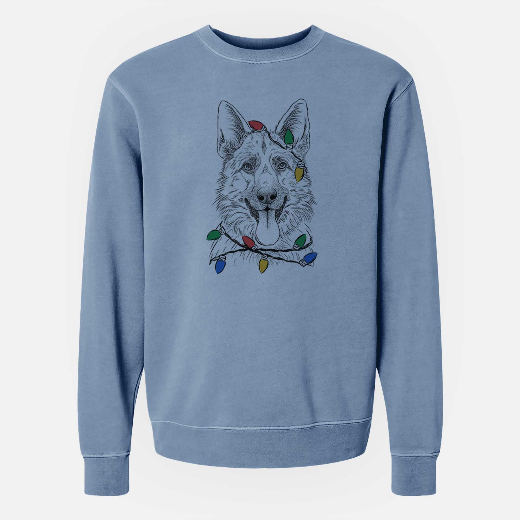 Christmas Lights Grace the German Shepherd - Unisex Pigment Dyed Crew Sweatshirt