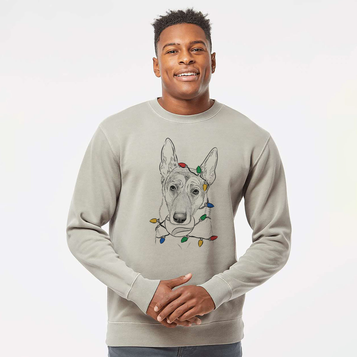 Christmas Lights Greta the German Shepherd - Unisex Pigment Dyed Crew Sweatshirt