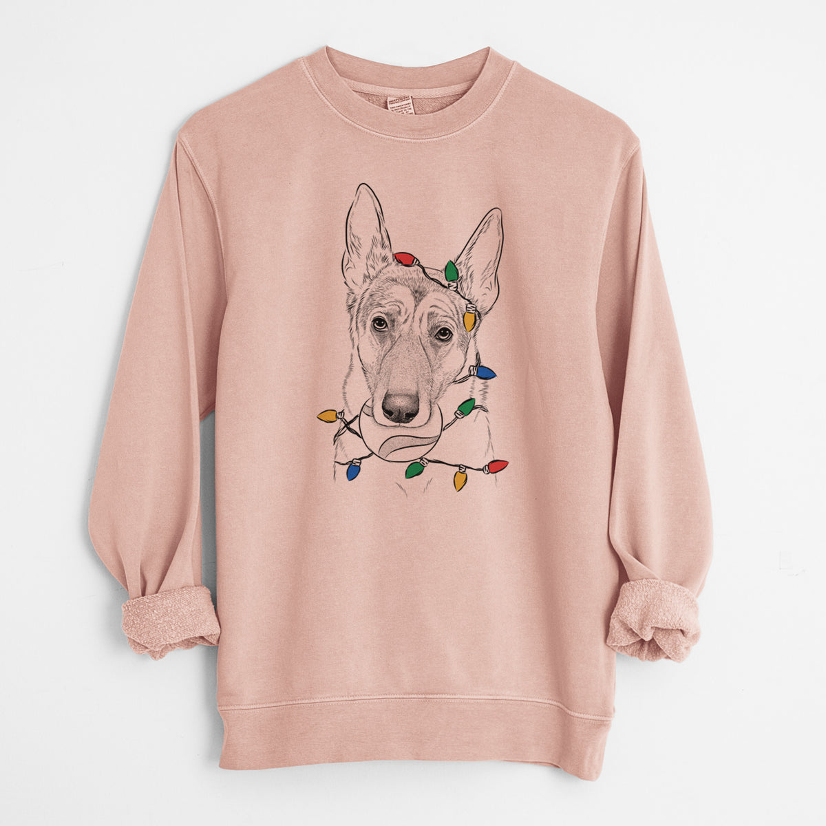 Christmas Lights Greta the German Shepherd - Unisex Pigment Dyed Crew Sweatshirt