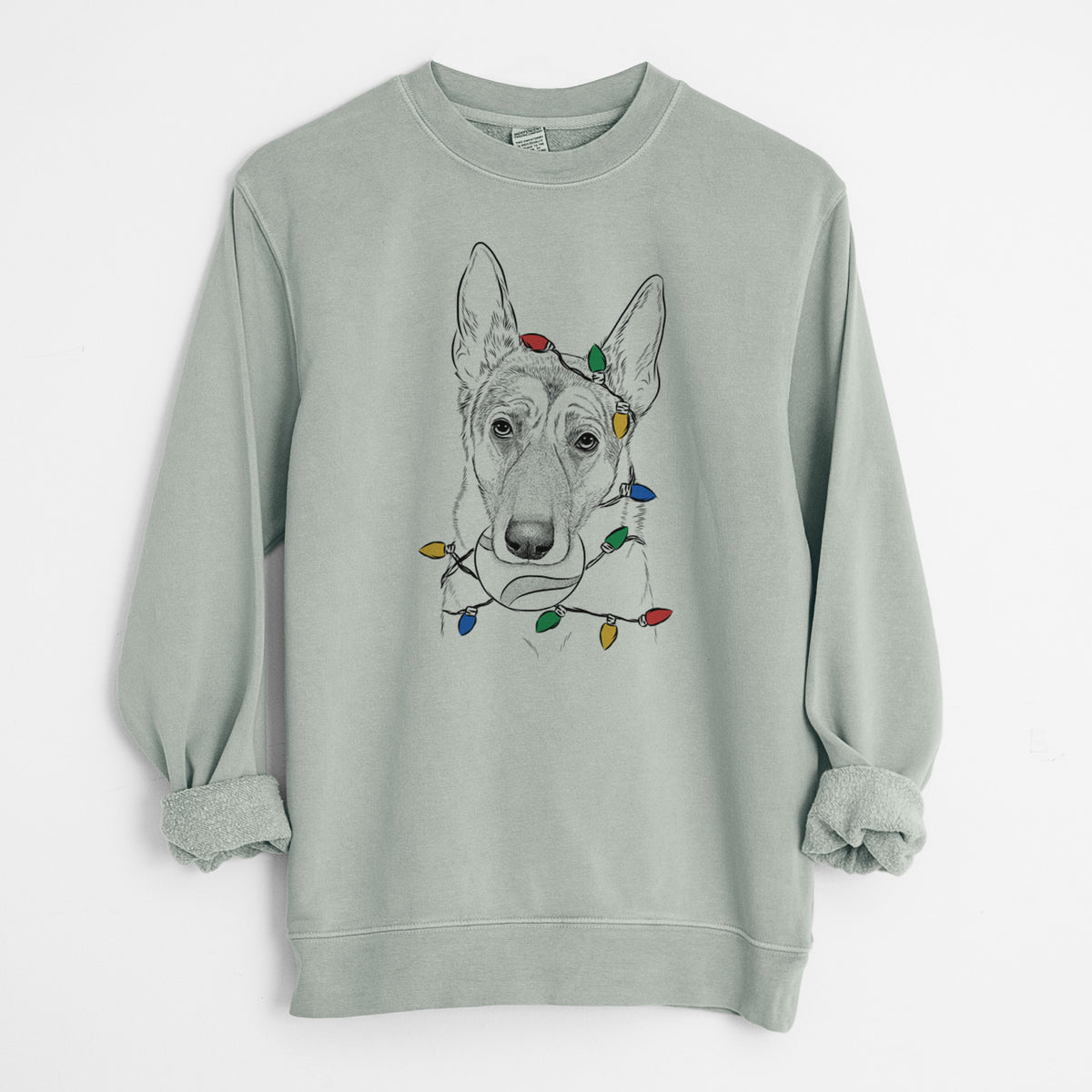 Christmas Lights Greta the German Shepherd - Unisex Pigment Dyed Crew Sweatshirt