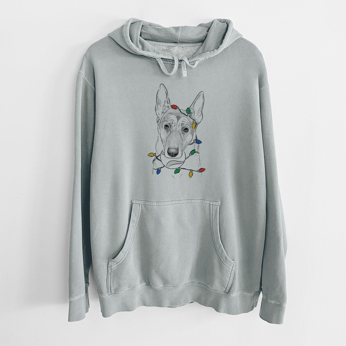 Christmas Lights Greta the German Shepherd - Unisex Pigment Dyed Hoodie