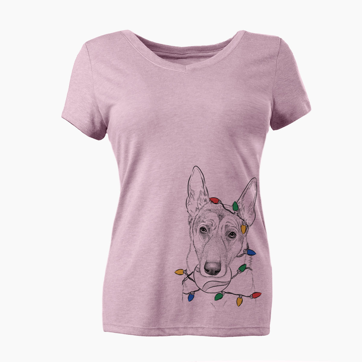 Christmas Lights Greta the German Shepherd - Women's Perfect V-neck Shirt