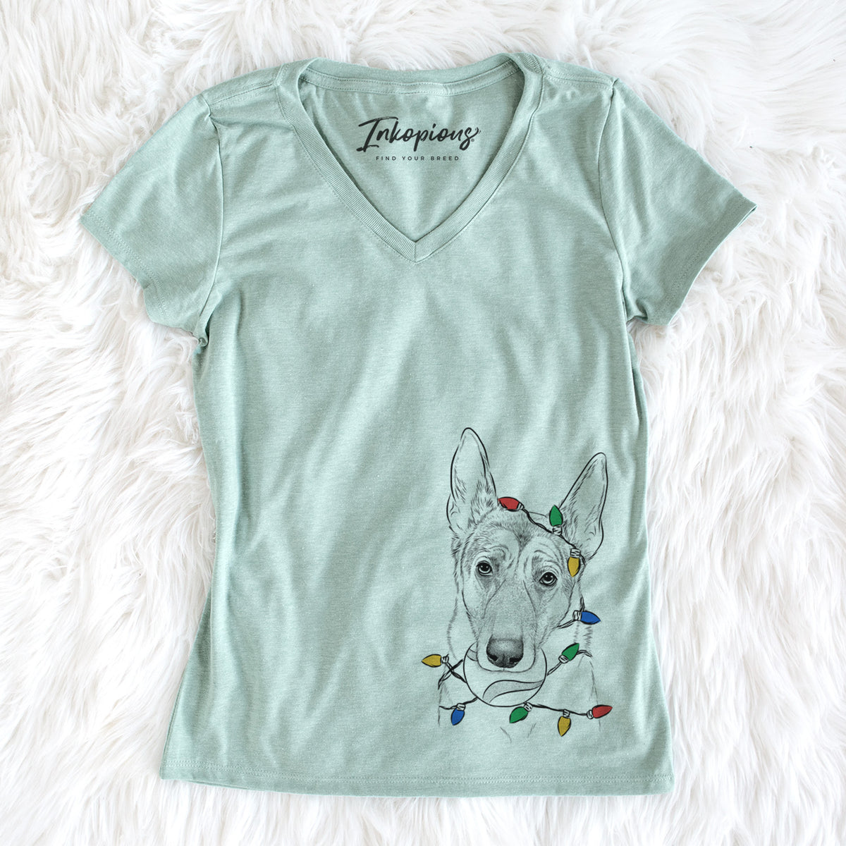 Christmas Lights Greta the German Shepherd - Women's Perfect V-neck Shirt