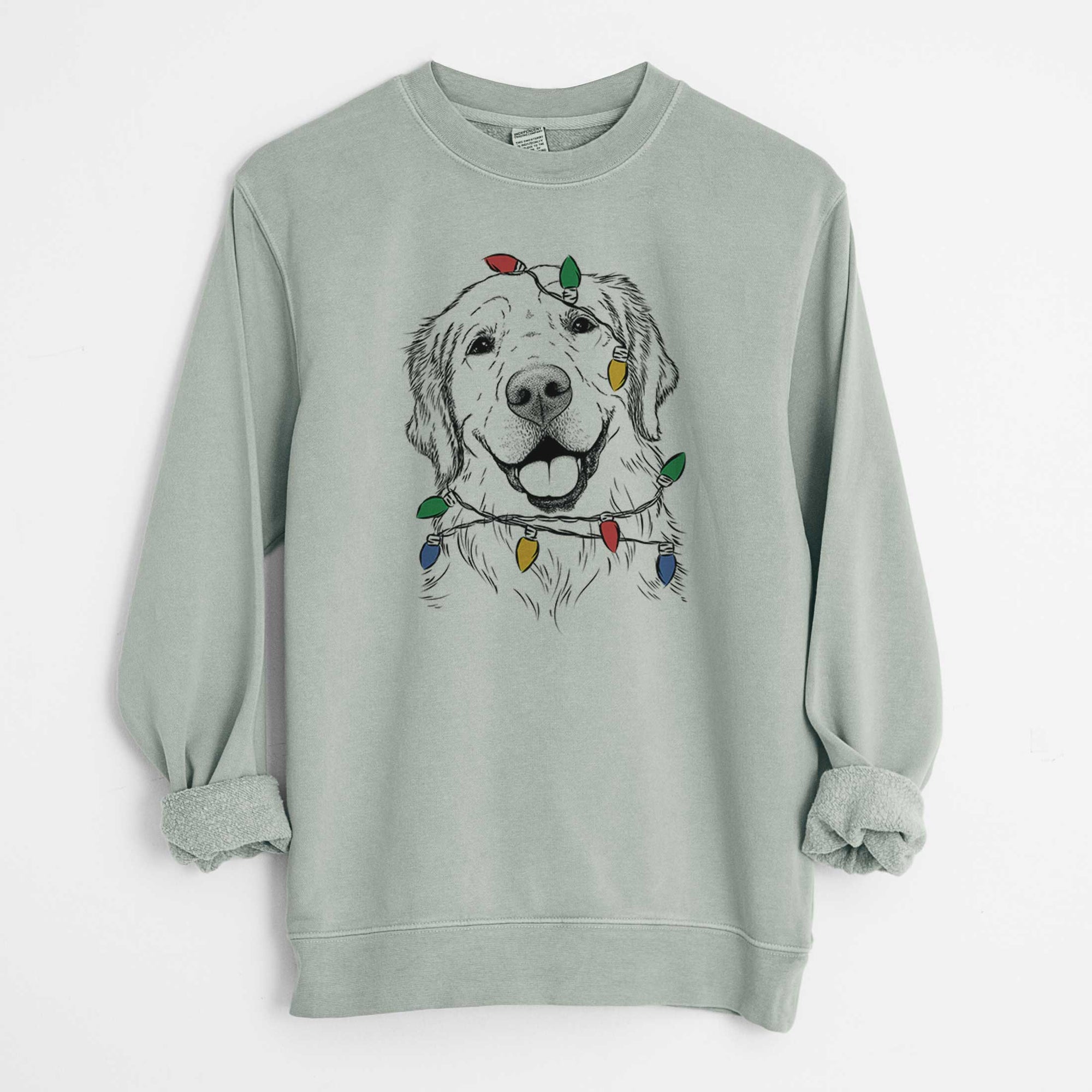 Christmas Lights Griffin the Golden Retriever - Unisex Pigment Dyed Crew Sweatshirt