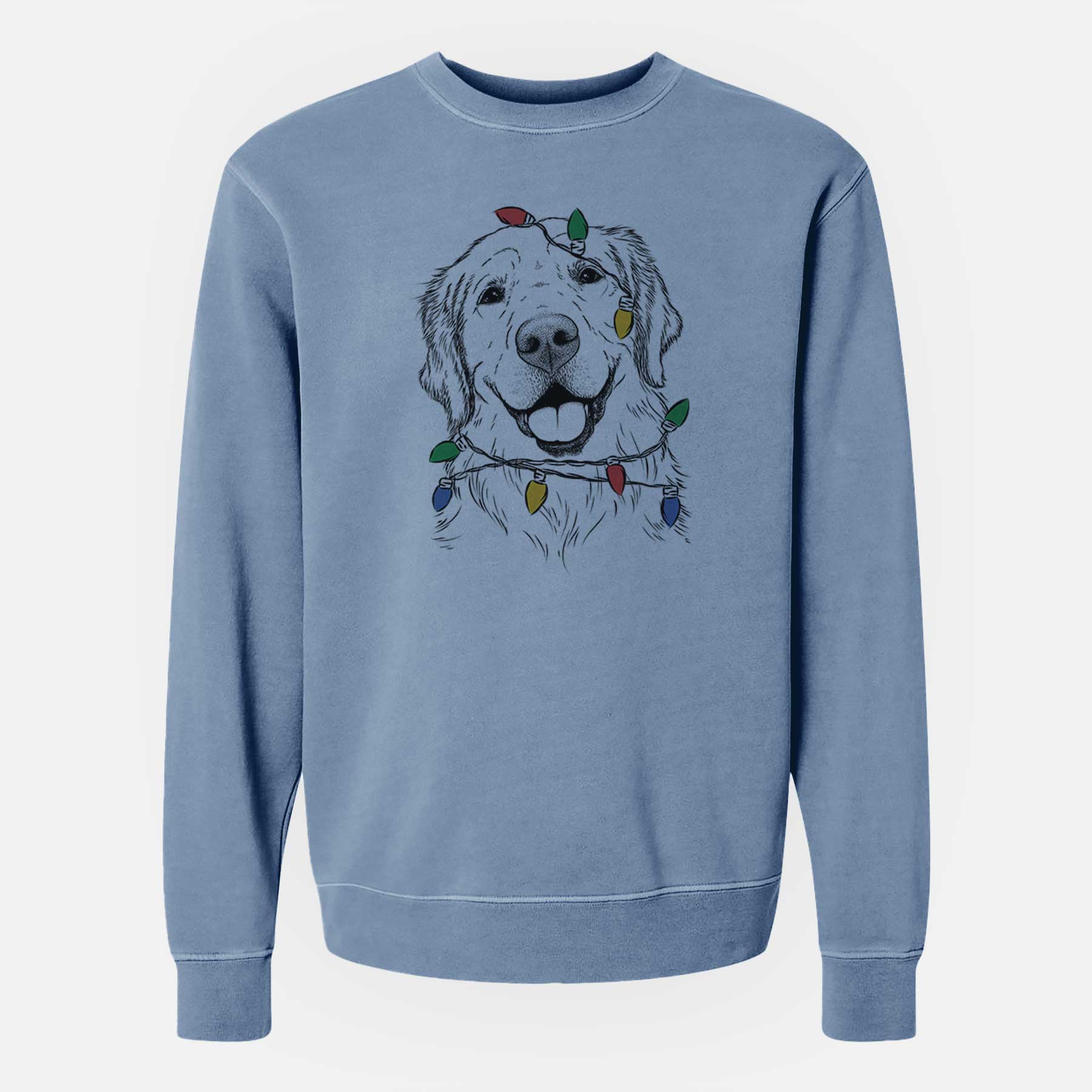 Christmas Lights Griffin the Golden Retriever - Unisex Pigment Dyed Crew Sweatshirt