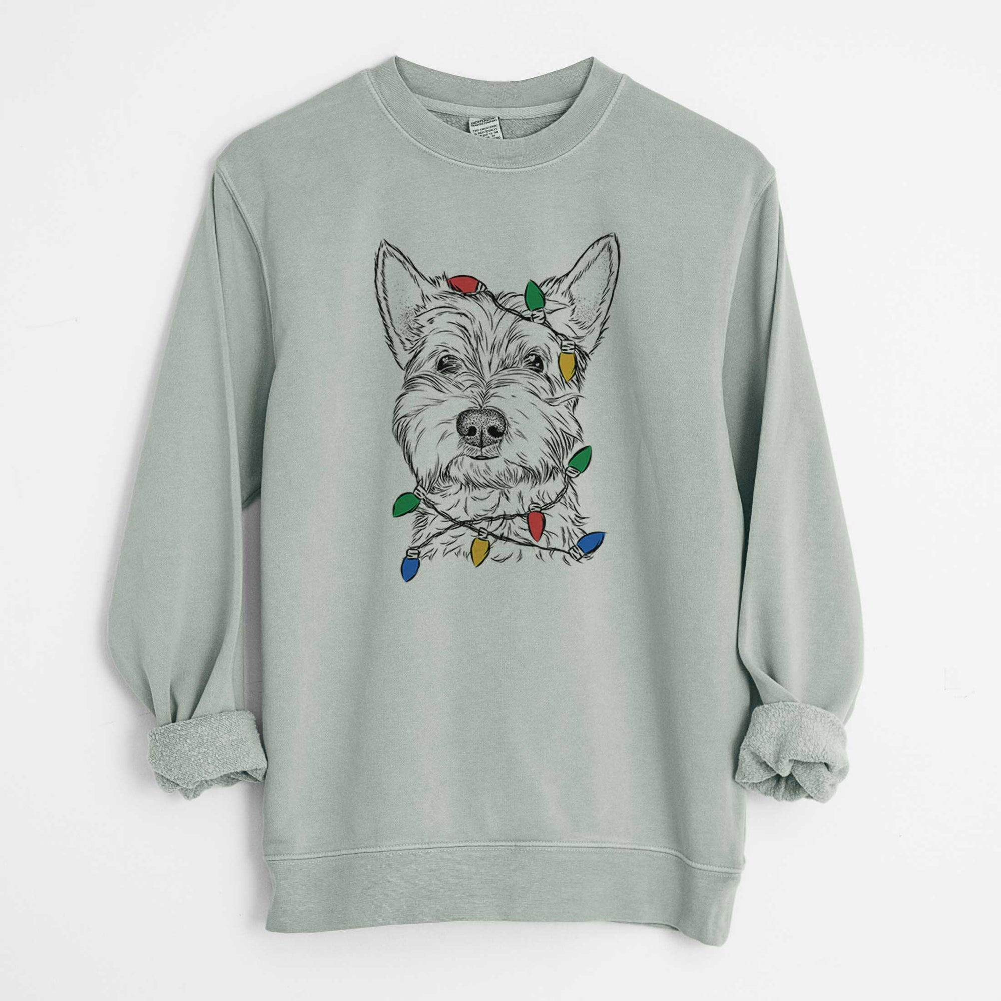 Christmas Lights Grizel the West Highland Terrier - Unisex Pigment Dyed Crew Sweatshirt