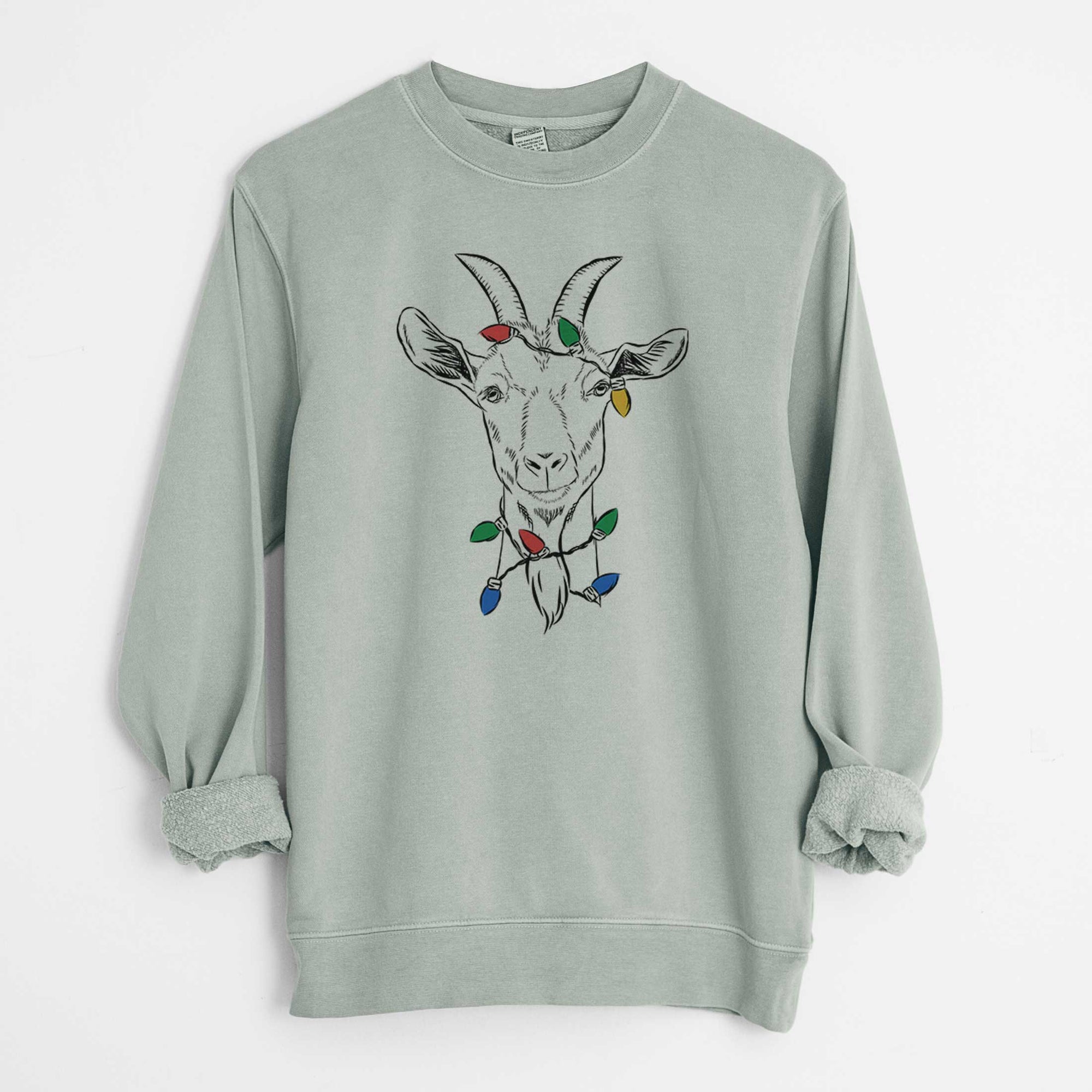 Christmas Lights Gunnar the Goat - Unisex Pigment Dyed Crew Sweatshirt