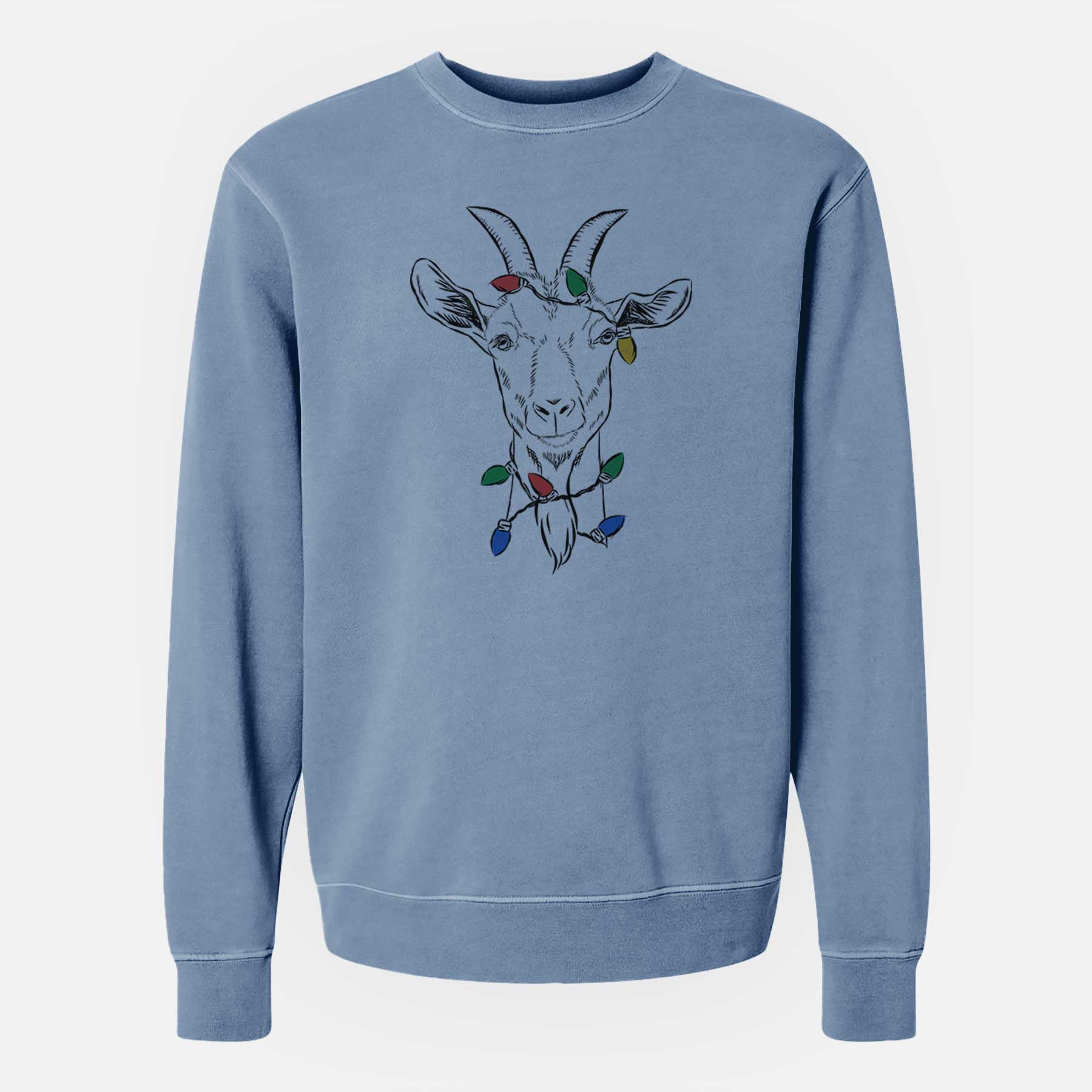 Christmas Lights Gunnar the Goat - Unisex Pigment Dyed Crew Sweatshirt