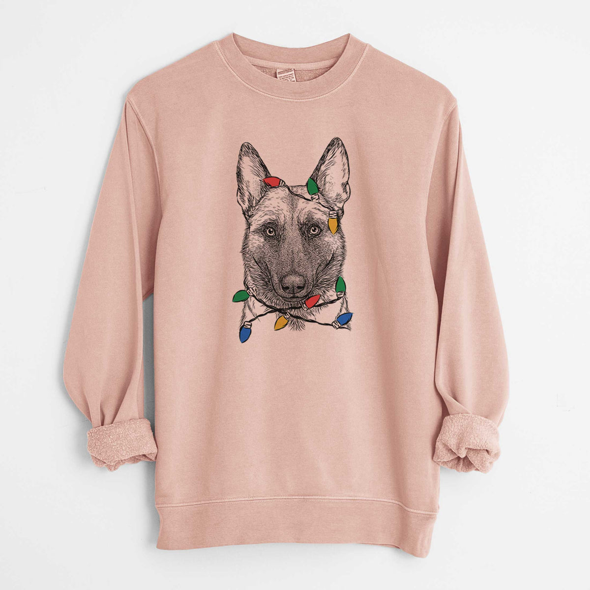 Christmas Lights Gunther the Belgian Malinois - Unisex Pigment Dyed Crew Sweatshirt