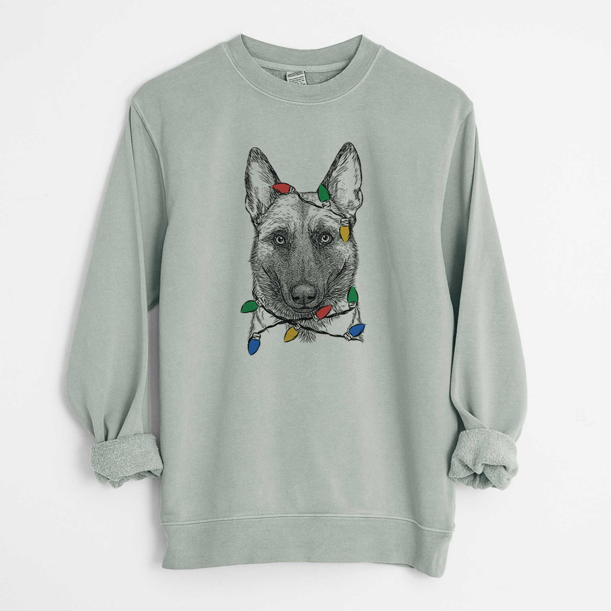 Christmas Lights Gunther the Belgian Malinois - Unisex Pigment Dyed Crew Sweatshirt
