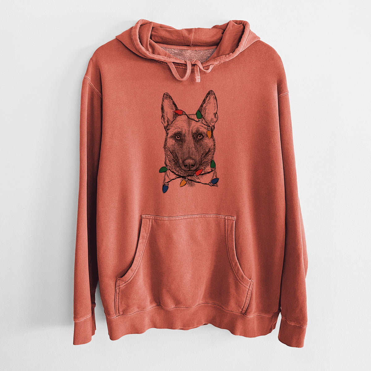 Christmas Lights Gunther the Belgian Malinois - Unisex Pigment Dyed Hoodie