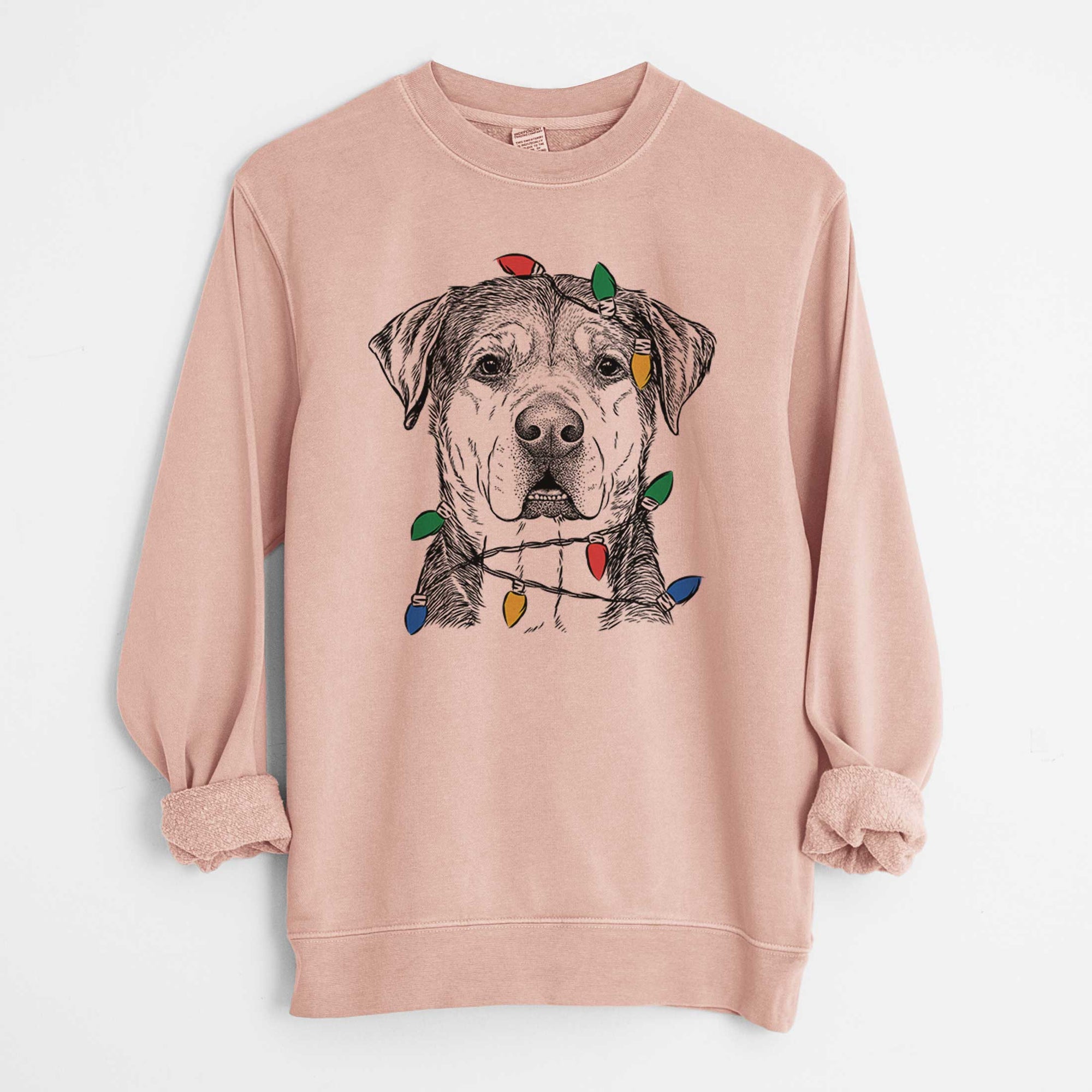 Christmas Lights Gus the Rottweiler Mix - Unisex Pigment Dyed Crew Sweatshirt