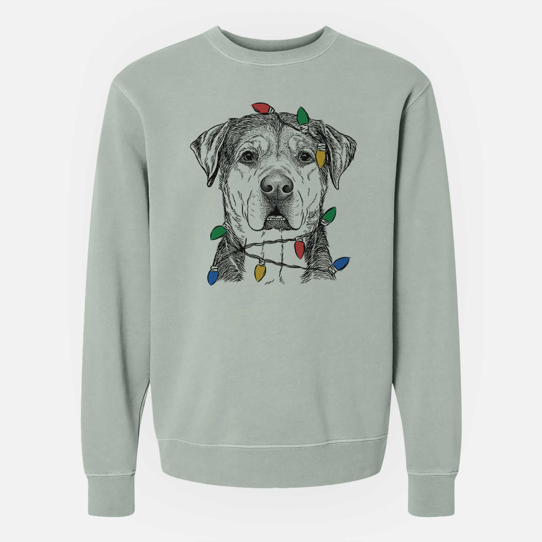 Christmas Lights Gus the Rottweiler Mix - Unisex Pigment Dyed Crew Sweatshirt