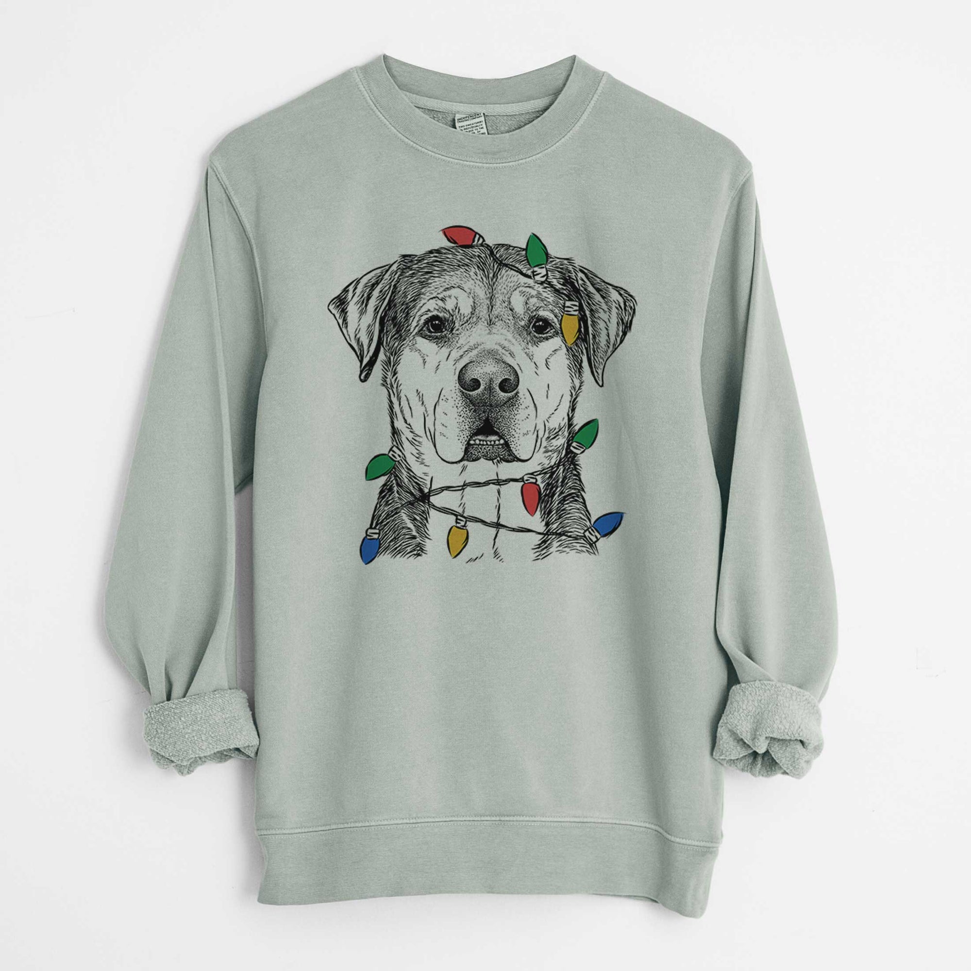 Christmas Lights Gus the Rottweiler Mix - Unisex Pigment Dyed Crew Sweatshirt