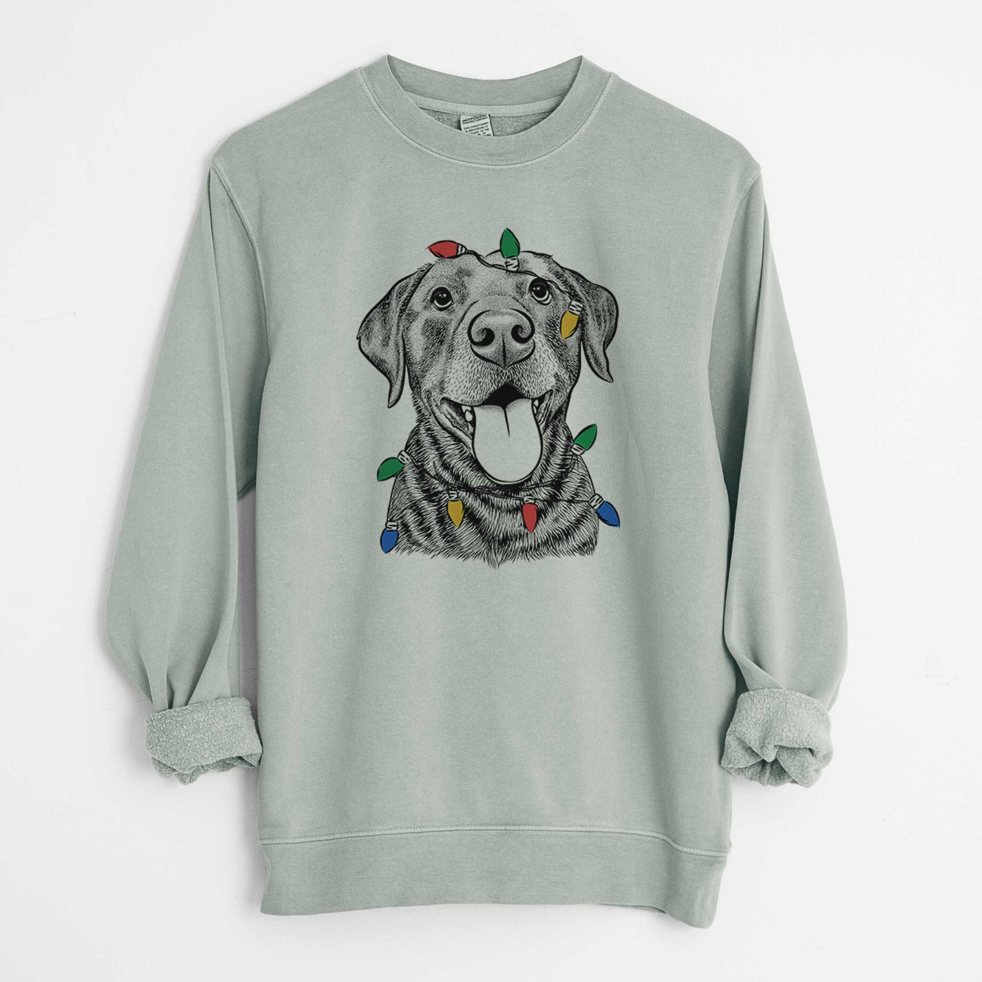 Christmas Lights Gwen the Labrador Retriever - Unisex Pigment Dyed Crew Sweatshirt