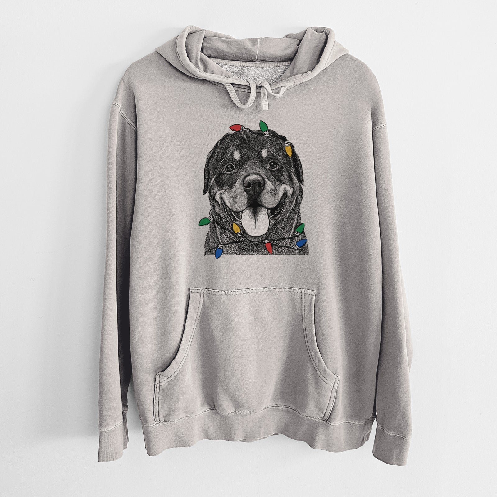 Christmas Lights Hagan the Rottweiler - Unisex Pigment Dyed Hoodie