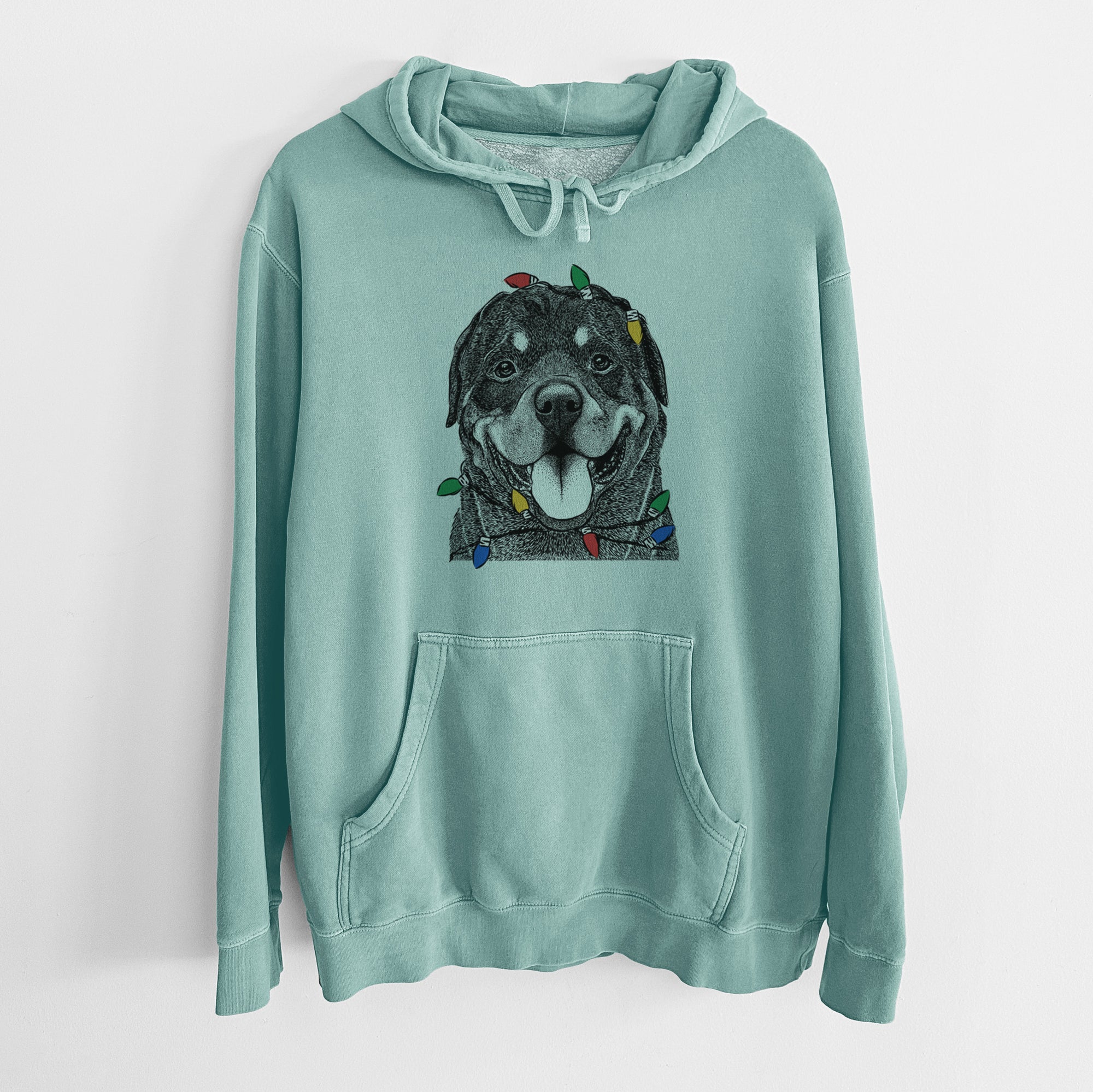 Christmas Lights Hagan the Rottweiler - Unisex Pigment Dyed Hoodie