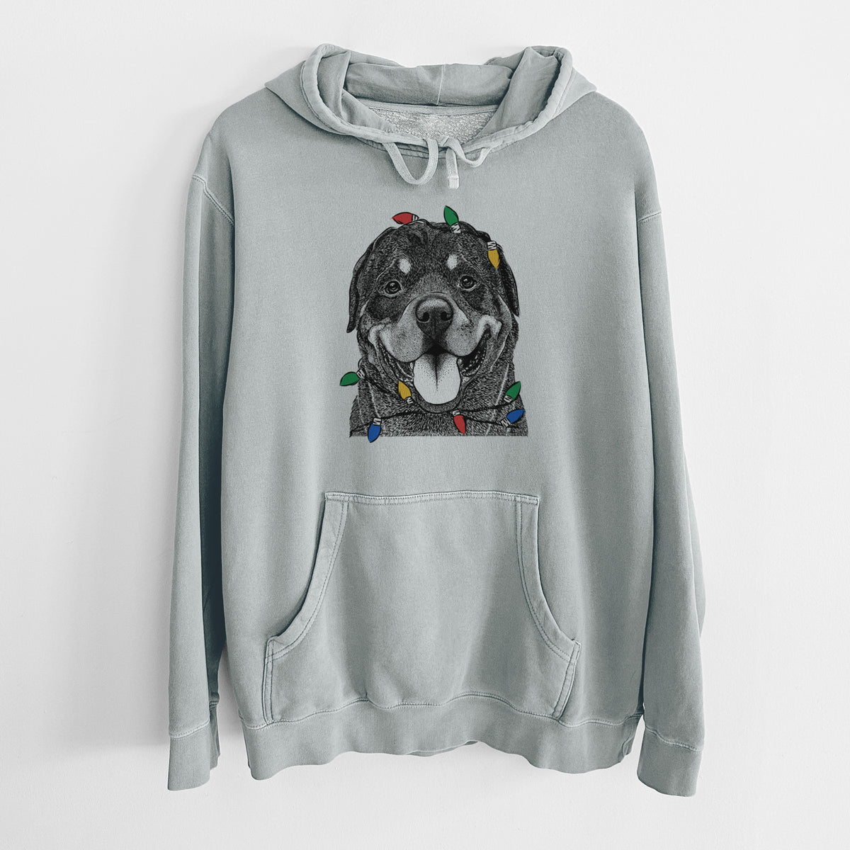 Christmas Lights Hagan the Rottweiler - Unisex Pigment Dyed Hoodie