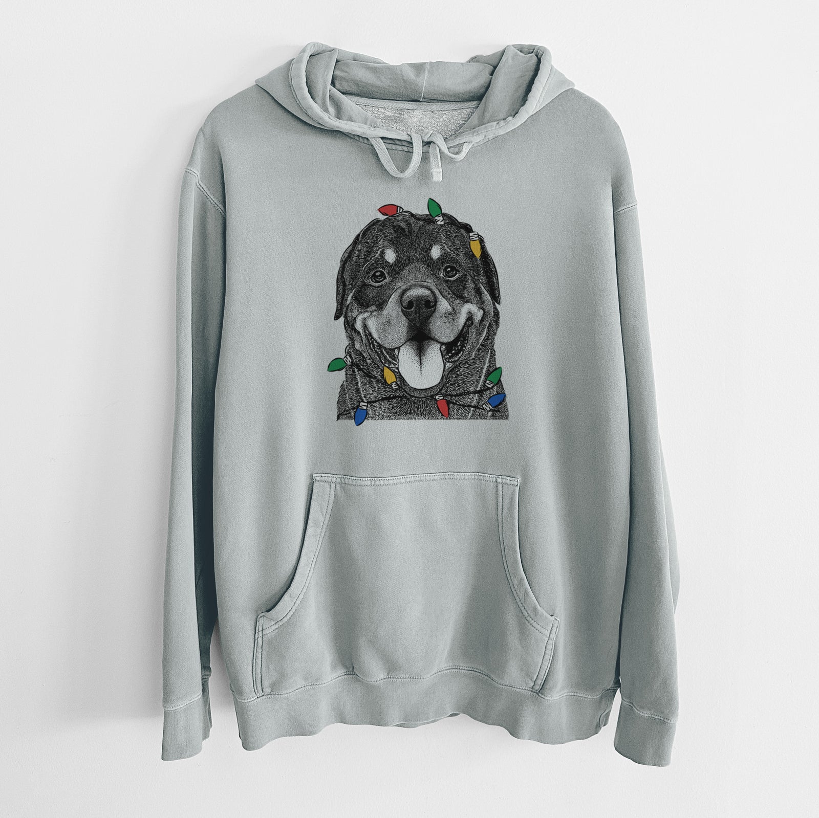 Christmas Lights Hagan the Rottweiler - Unisex Pigment Dyed Hoodie