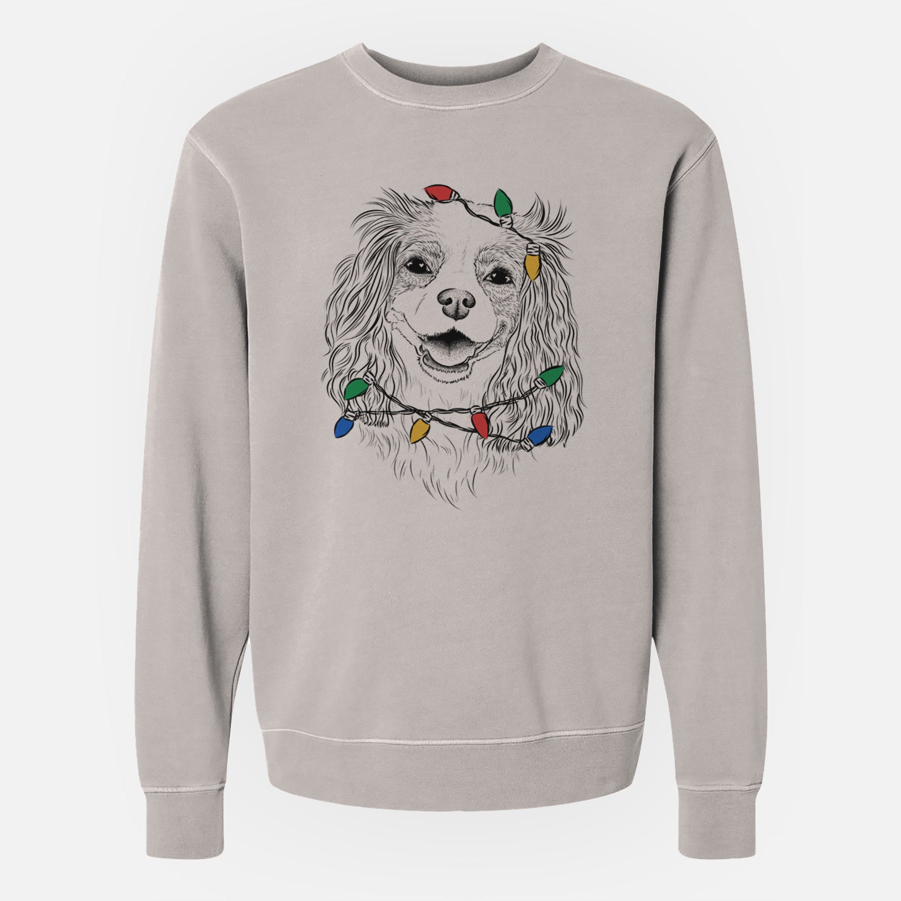 Christmas Lights Halley Comet the Cavalier King Charles Spaniel - Unisex Pigment Dyed Crew Sweatshirt