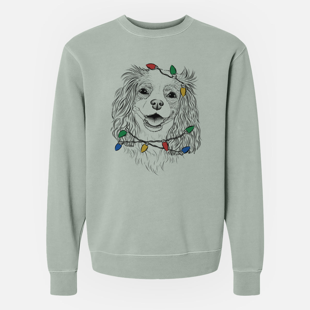 Christmas Lights Halley Comet the Cavalier King Charles Spaniel - Unisex Pigment Dyed Crew Sweatshirt