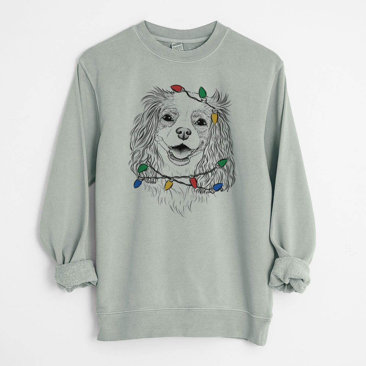 Christmas Lights Halley Comet the Cavalier King Charles Spaniel - Unisex Pigment Dyed Crew Sweatshirt