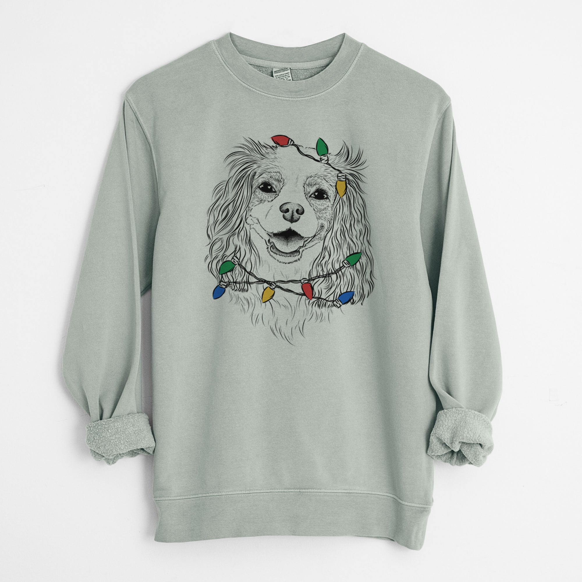 Christmas Lights Halley Comet the Cavalier King Charles Spaniel - Unisex Pigment Dyed Crew Sweatshirt