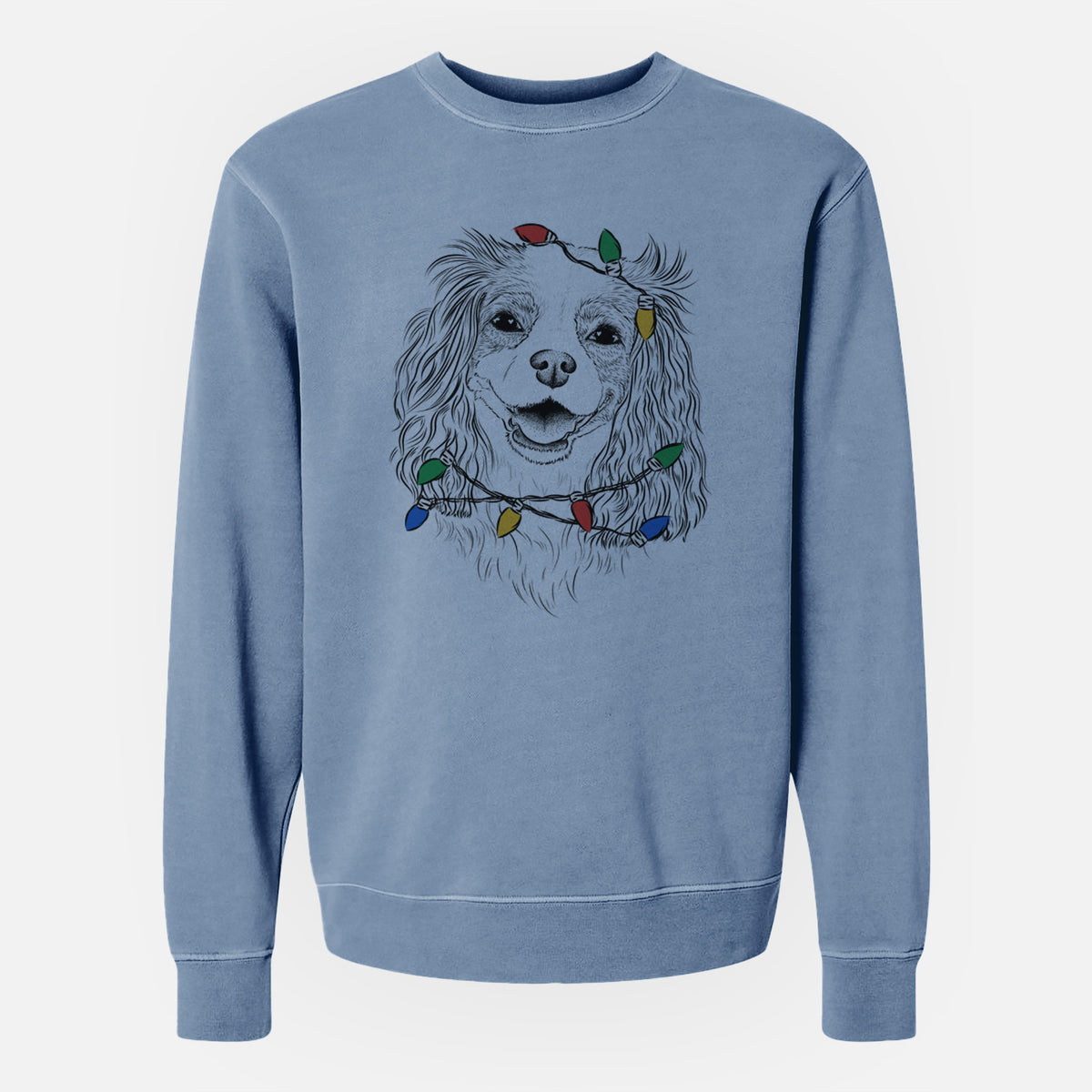 Christmas Lights Halley Comet the Cavalier King Charles Spaniel - Unisex Pigment Dyed Crew Sweatshirt
