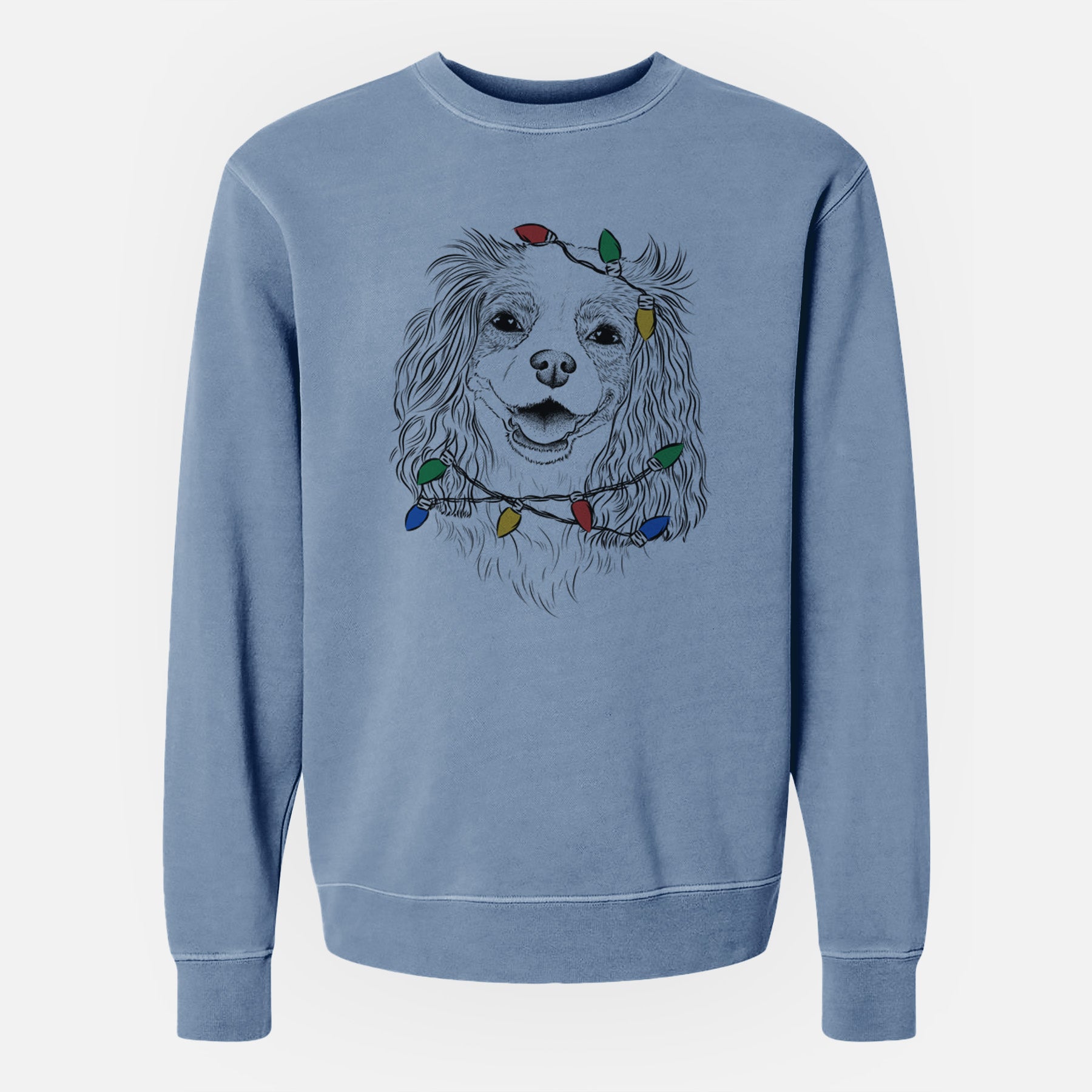 Christmas Lights Halley Comet the Cavalier King Charles Spaniel - Unisex Pigment Dyed Crew Sweatshirt