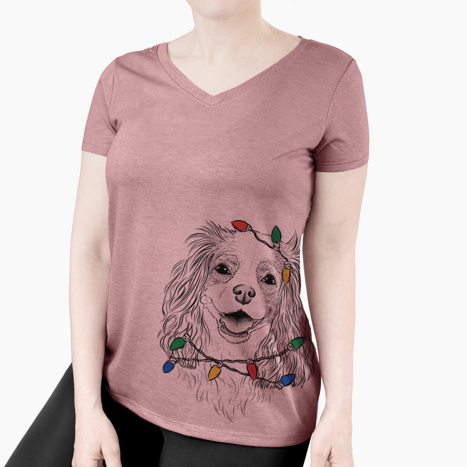 Christmas Lights Halley Comet the Cavalier King Charles Spaniel - Women's Perfect V-neck Shirt