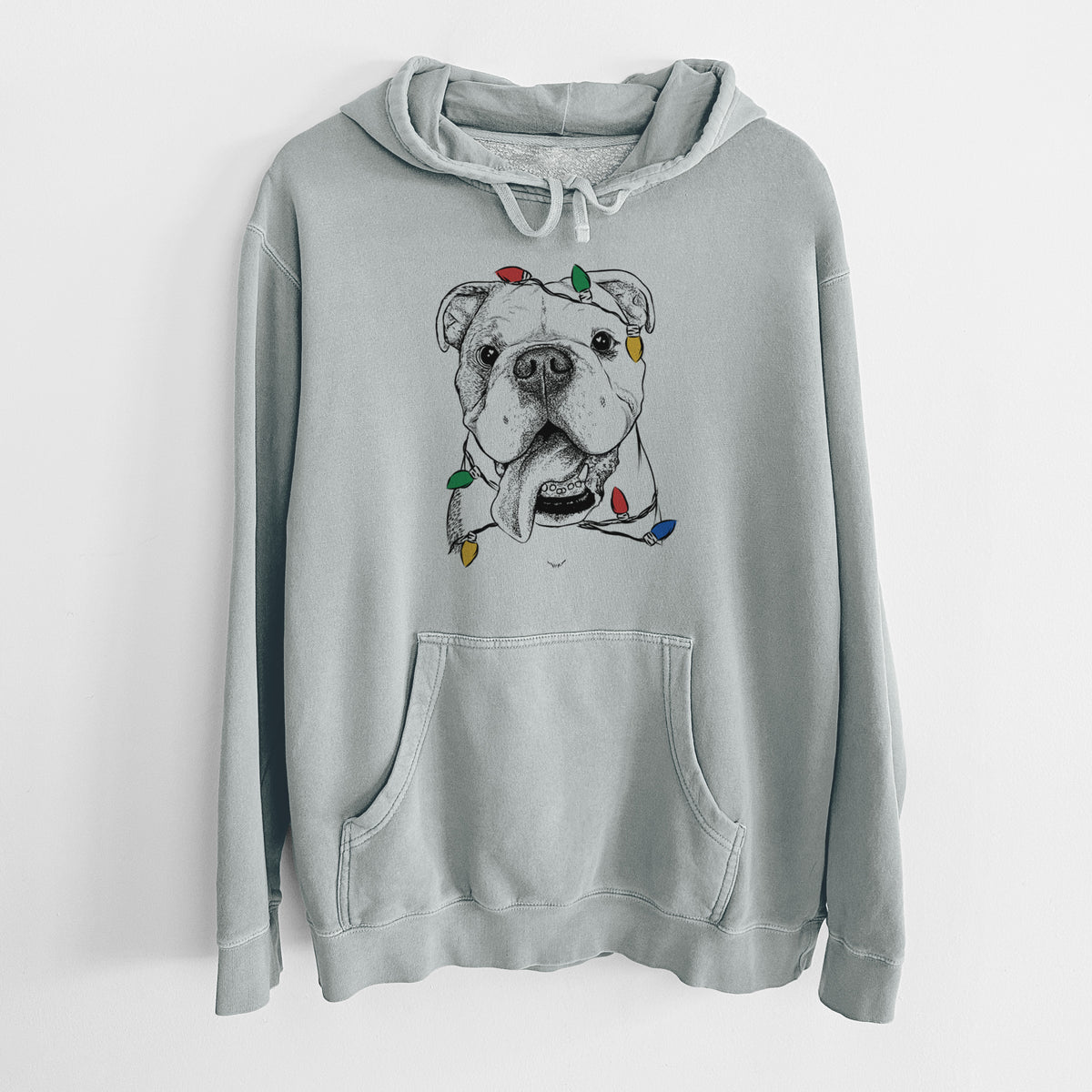 Christmas Lights Hank the English Bulldog - Unisex Pigment Dyed Hoodie