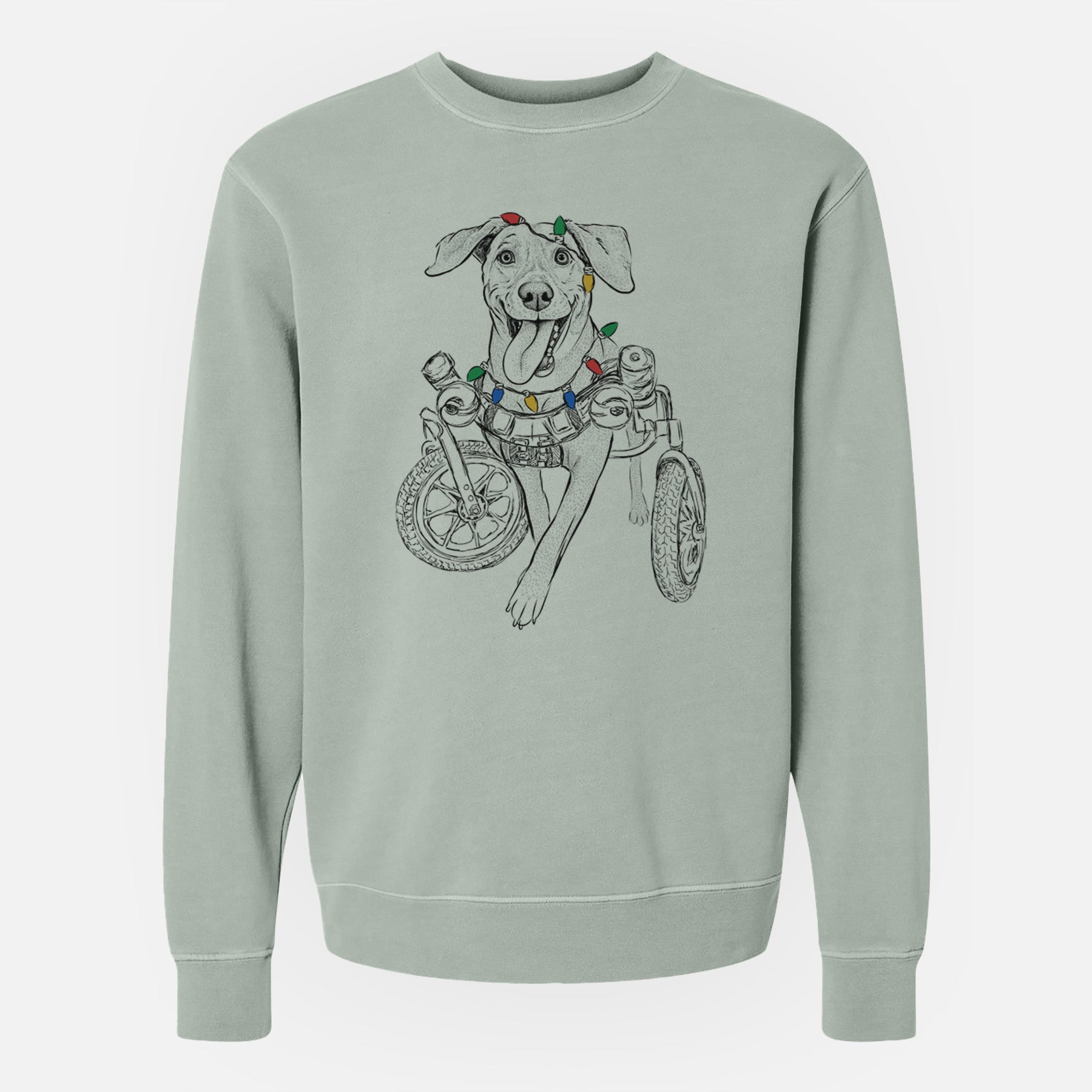 Christmas Lights Hannah the Pitbull Mix - Unisex Pigment Dyed Crew Sweatshirt