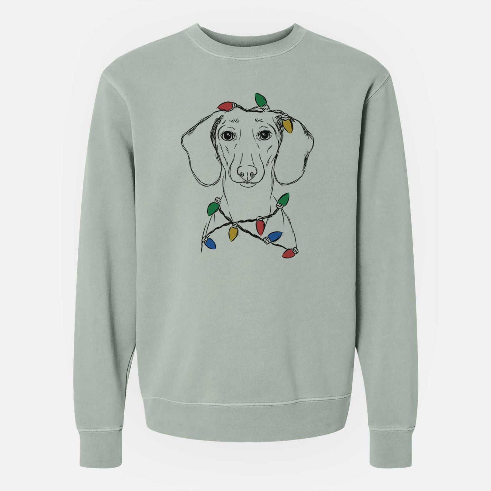 Christmas Lights Hans the Dachshund - Unisex Pigment Dyed Crew Sweatshirt