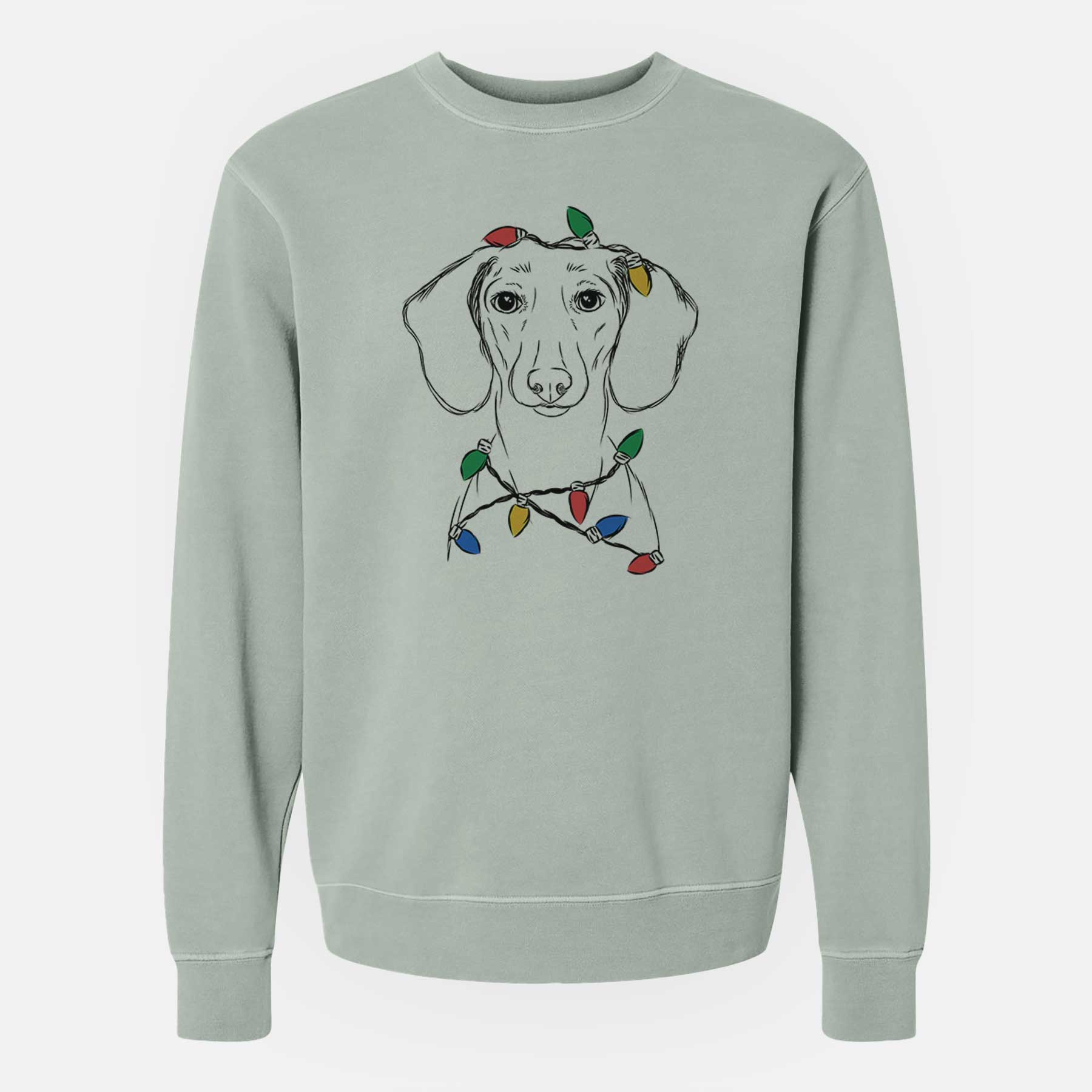 Christmas Lights Hans the Dachshund - Unisex Pigment Dyed Crew Sweatshirt