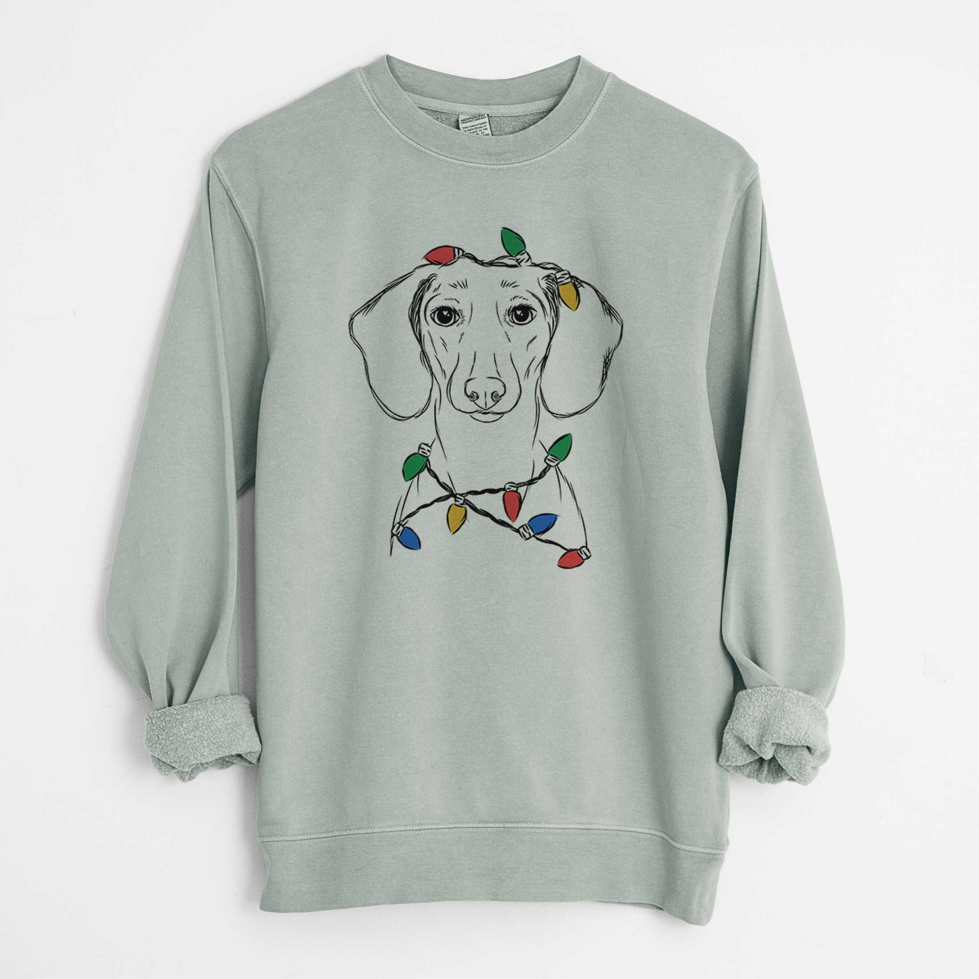 Christmas Lights Hans the Dachshund - Unisex Pigment Dyed Crew Sweatshirt