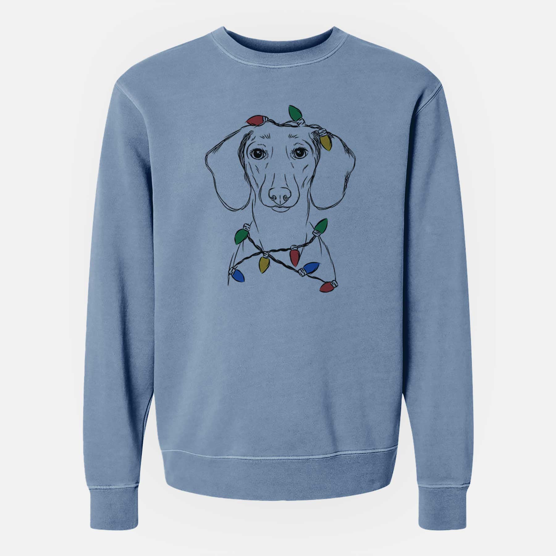 Christmas Lights Hans the Dachshund - Unisex Pigment Dyed Crew Sweatshirt