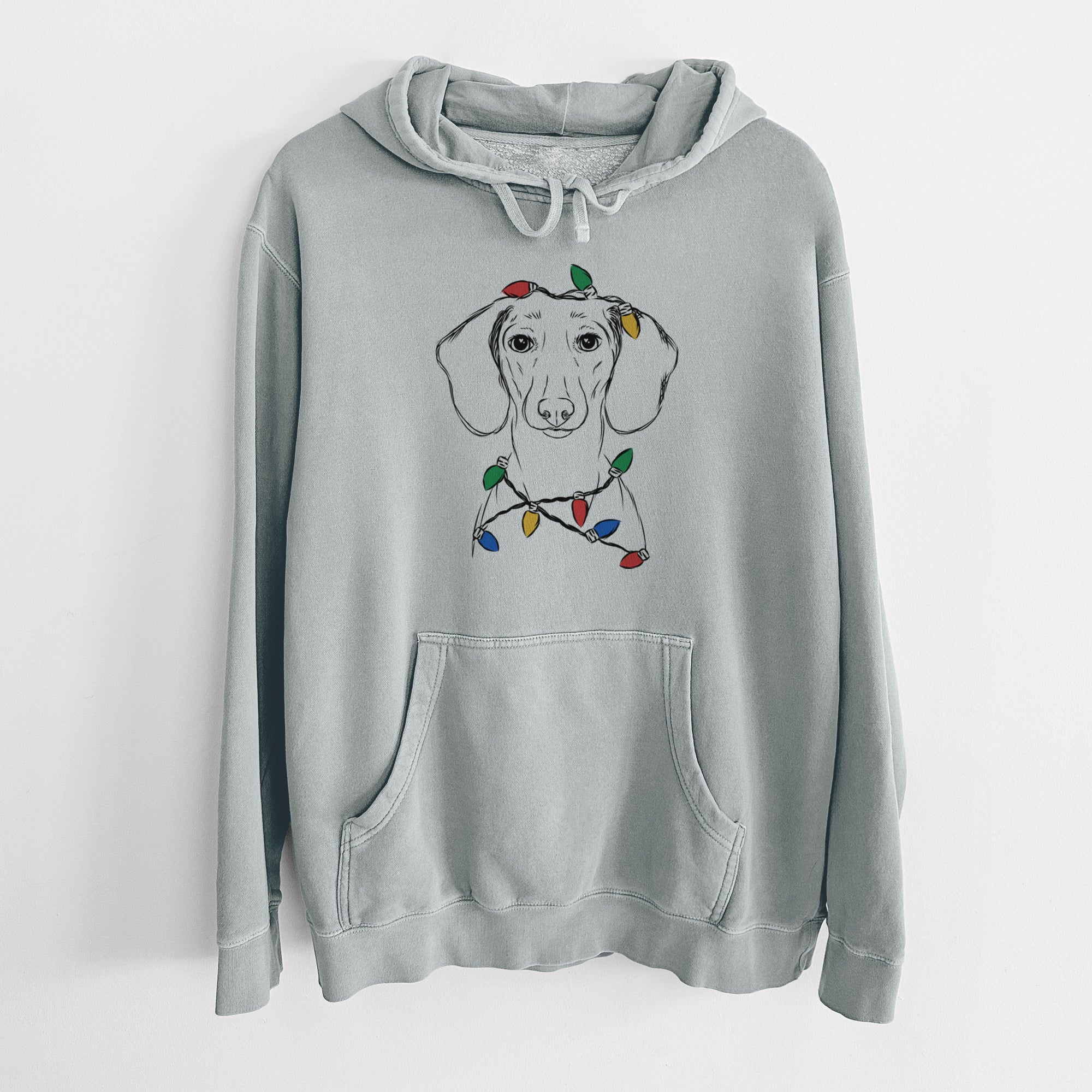 Christmas Lights Hans the Dachshund - Unisex Pigment Dyed Hoodie