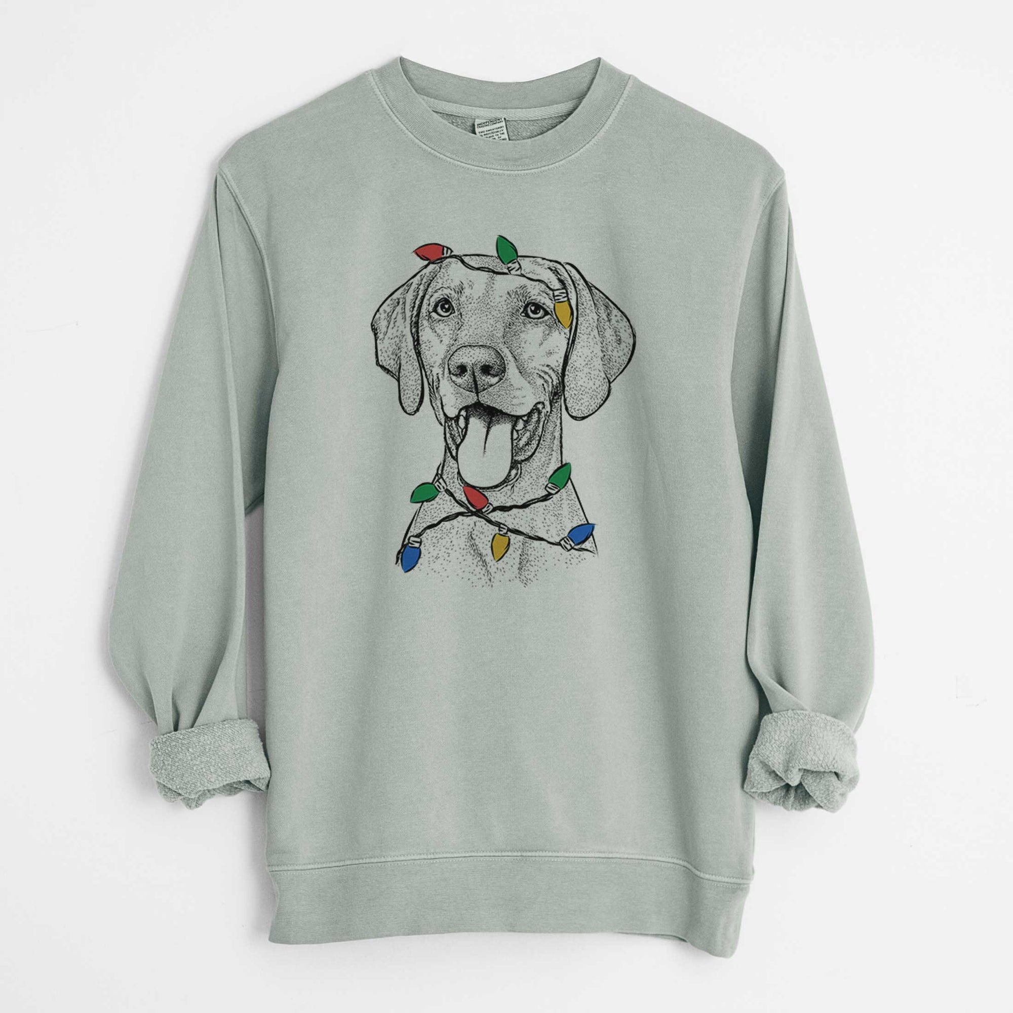 Christmas Lights Harper the Vizsla - Unisex Pigment Dyed Crew Sweatshirt