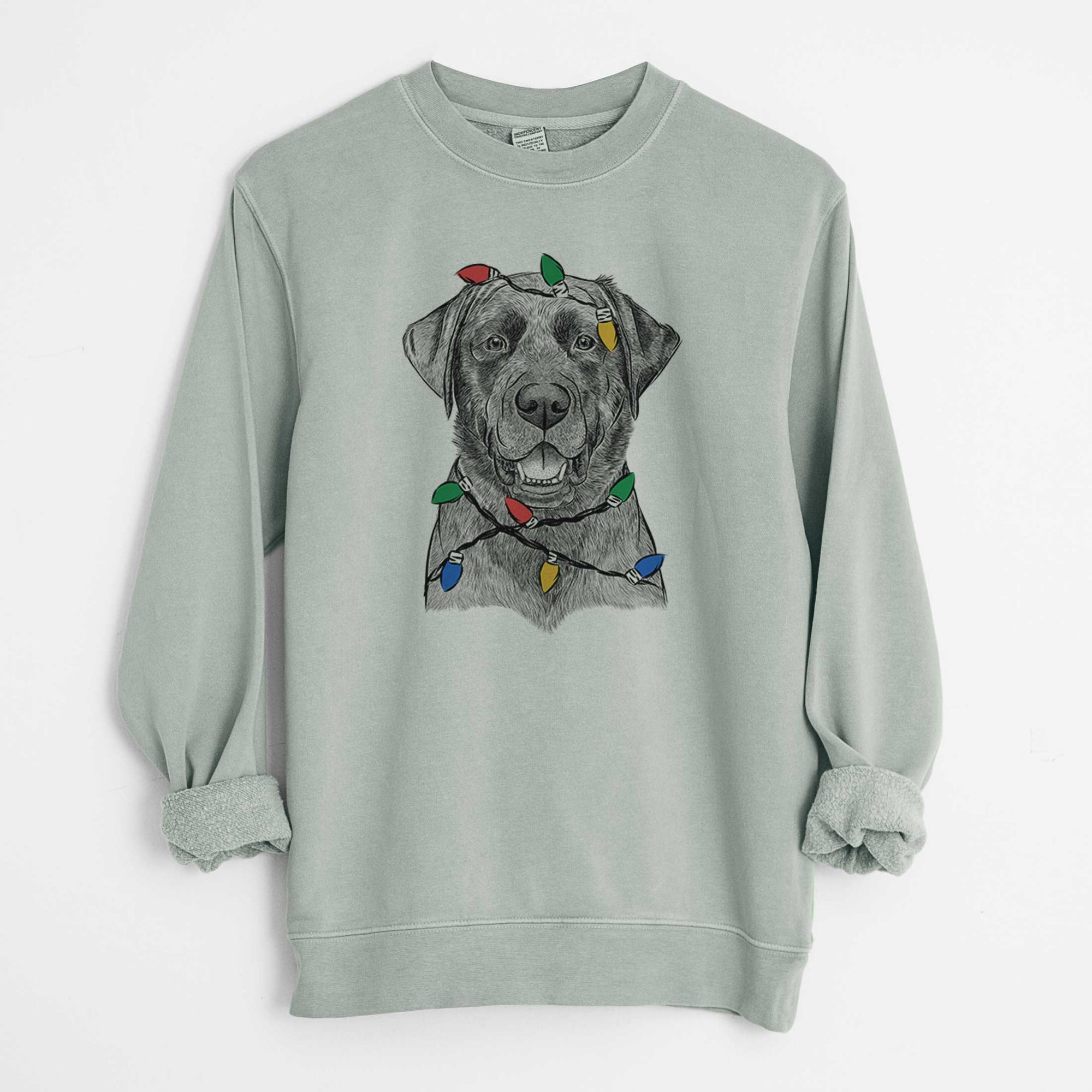 Christmas Lights Heath the Black Lab - Unisex Pigment Dyed Crew Sweatshirt