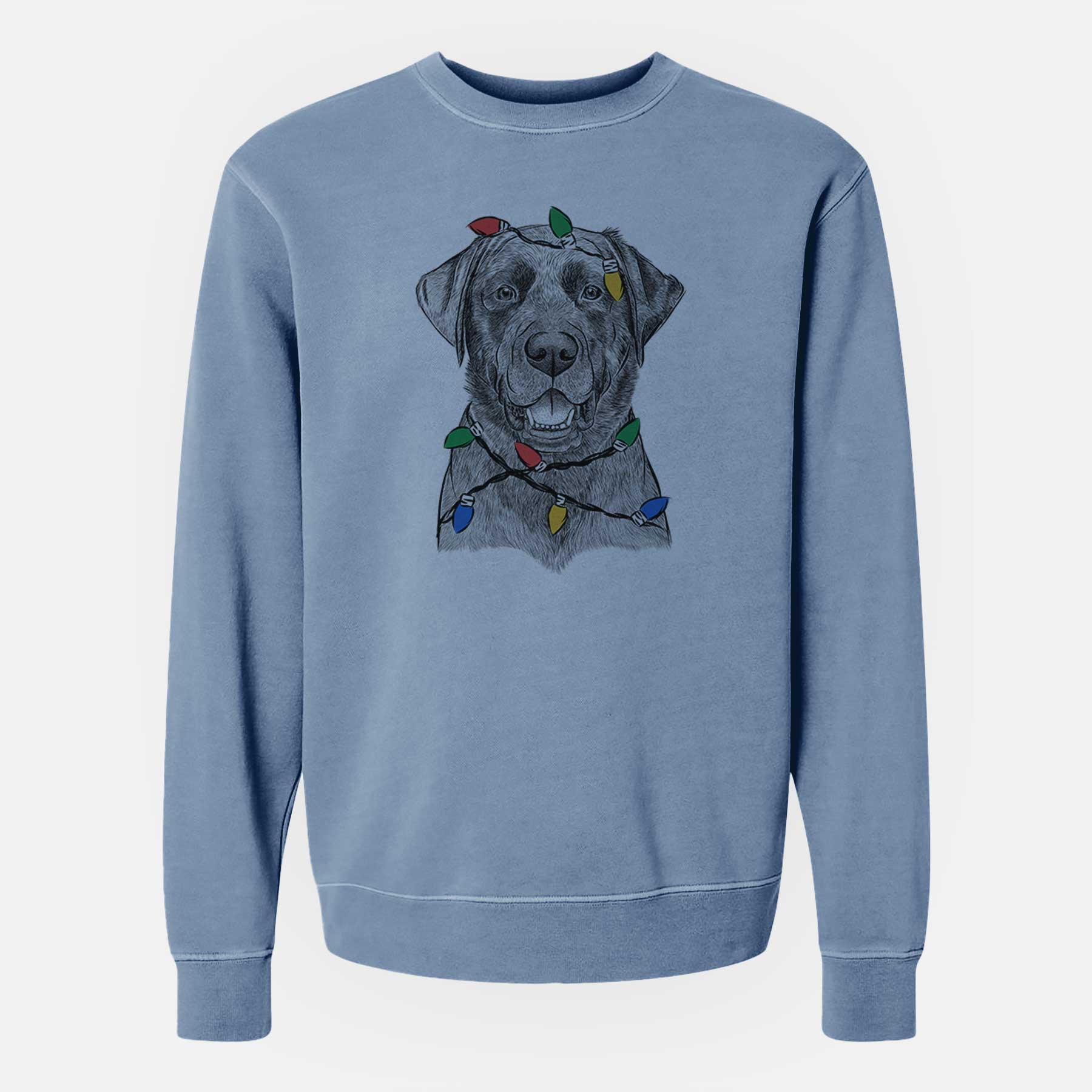 Christmas Lights Heath the Black Lab - Unisex Pigment Dyed Crew Sweatshirt