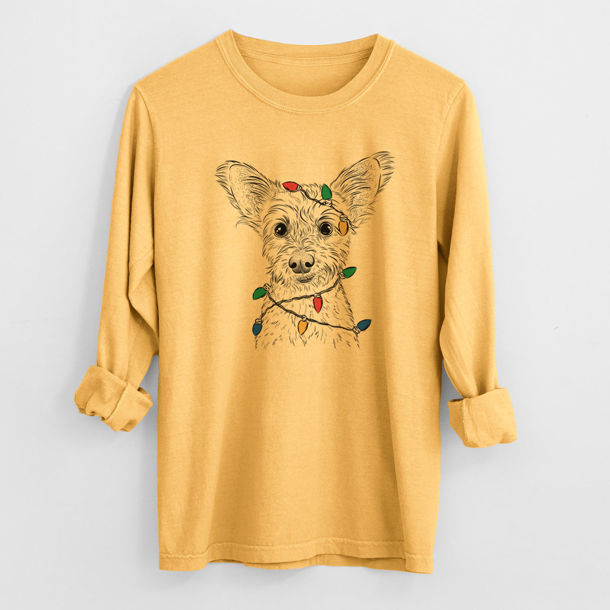 Christmas Lights Heidi the Schnauzer Mix - Heavyweight 100% Cotton Long Sleeve