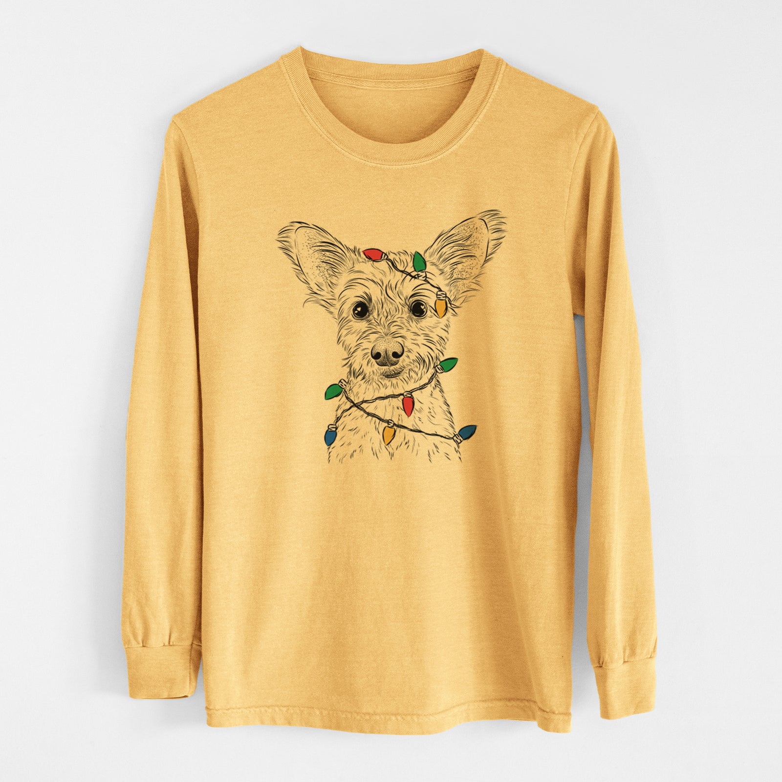Christmas Lights Heidi the Schnauzer Mix - Heavyweight 100% Cotton Long Sleeve