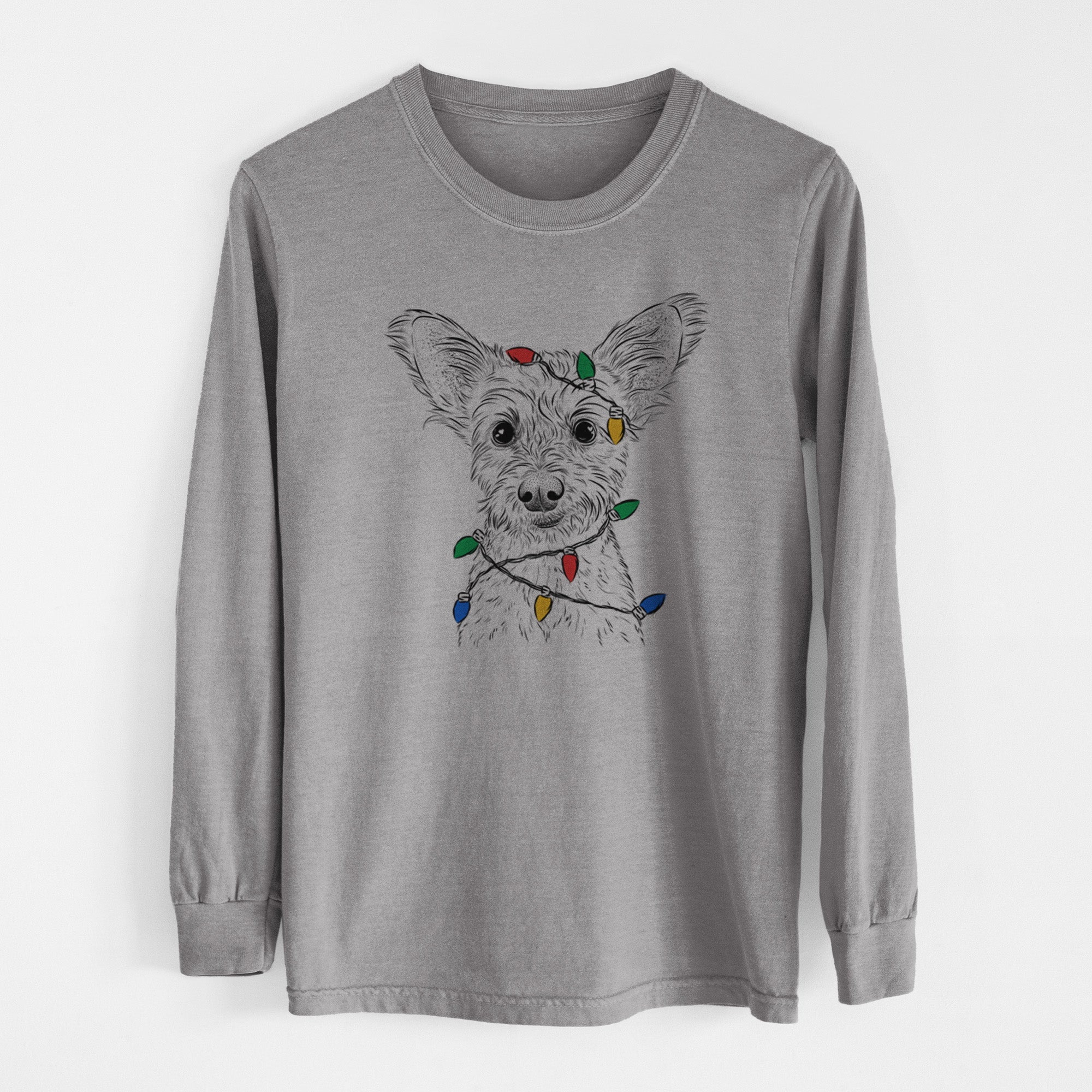 Christmas Lights Heidi the Schnauzer Mix - Heavyweight 100% Cotton Long Sleeve