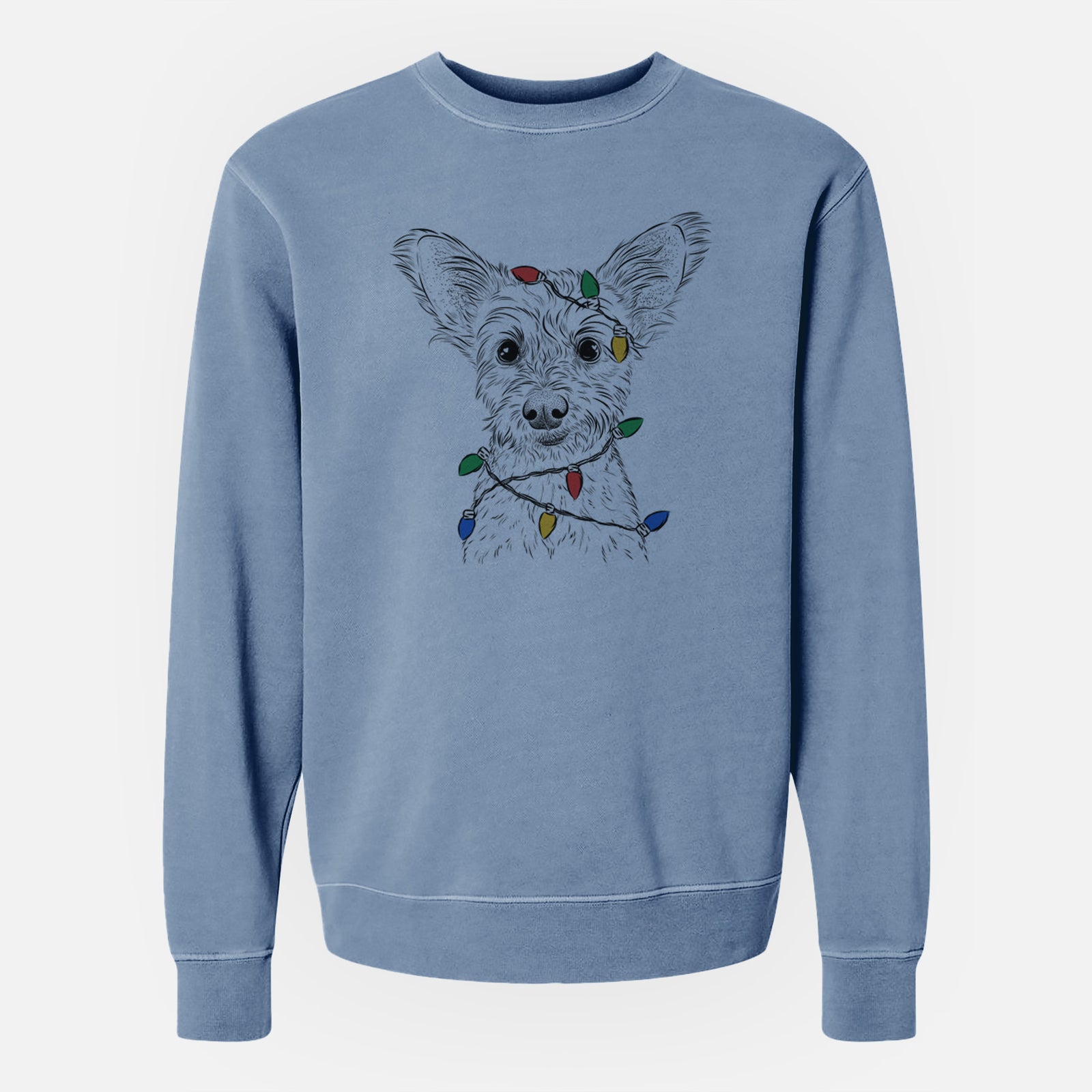 Christmas Lights Heidi the Schnauzer Mix - Unisex Pigment Dyed Crew Sweatshirt