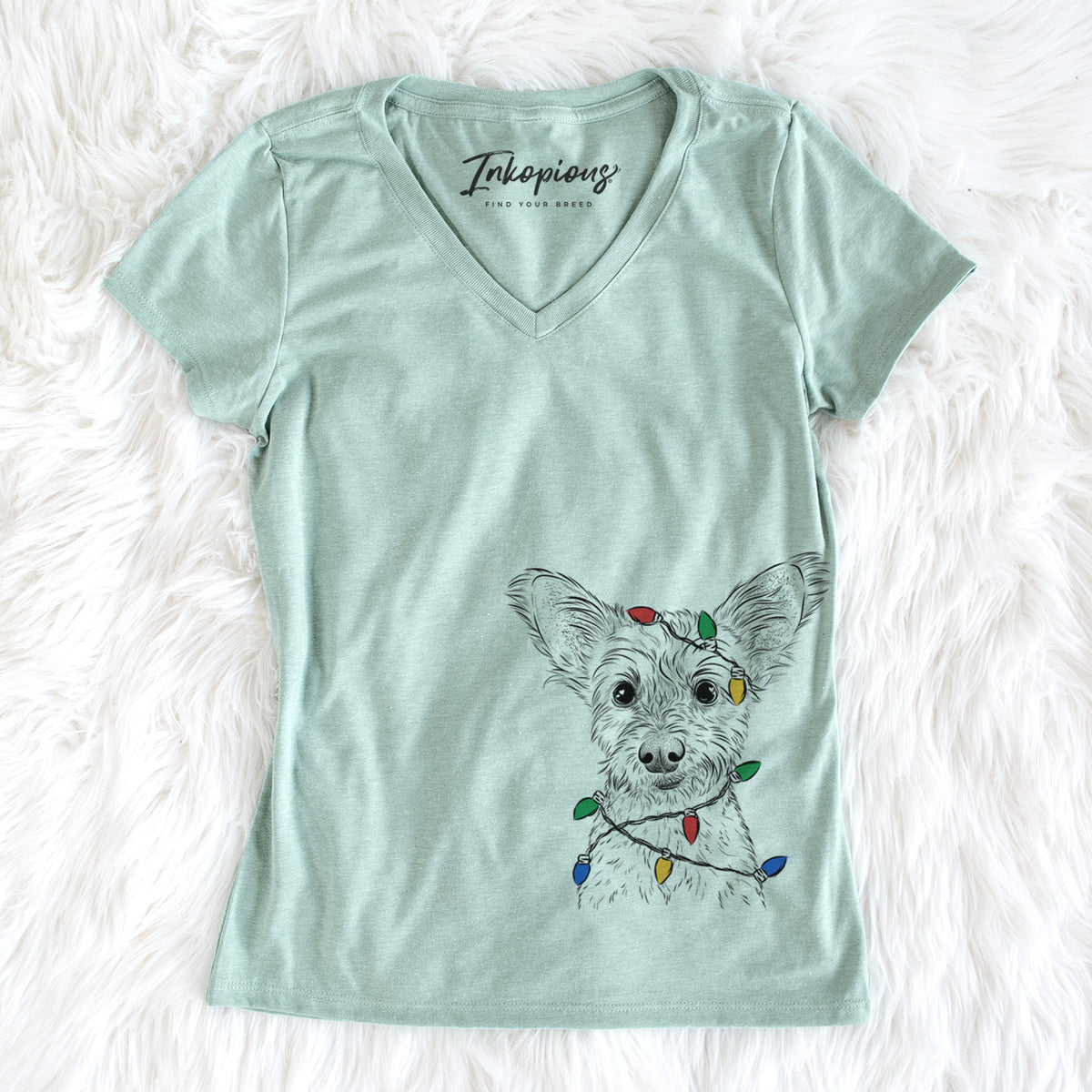 Christmas Lights Heidi the Schnauzer Mix - Women&#39;s Perfect V-neck Shirt