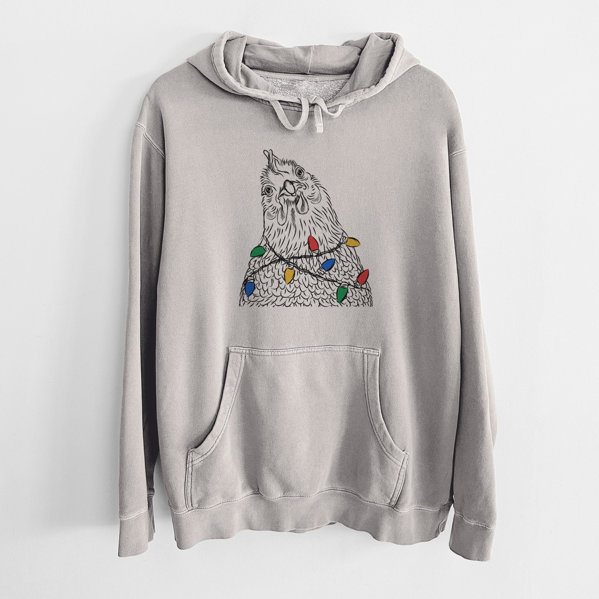 Christmas Lights Henrietta the Chicken - Unisex Pigment Dyed Hoodie